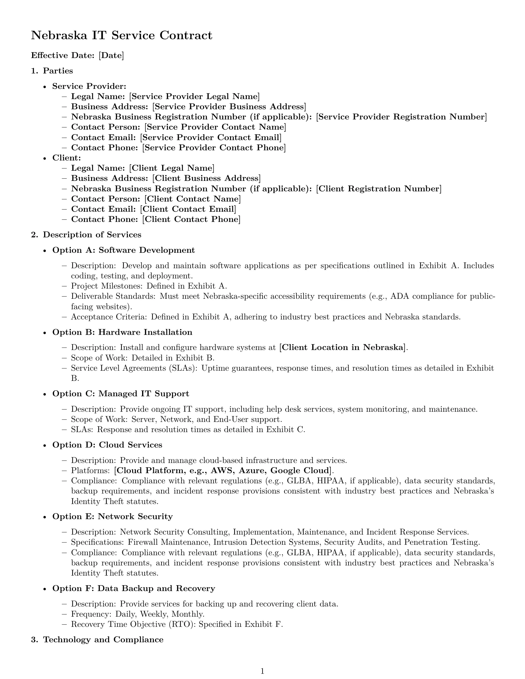 Preview page 1 of Free Nebraska IT service contract template