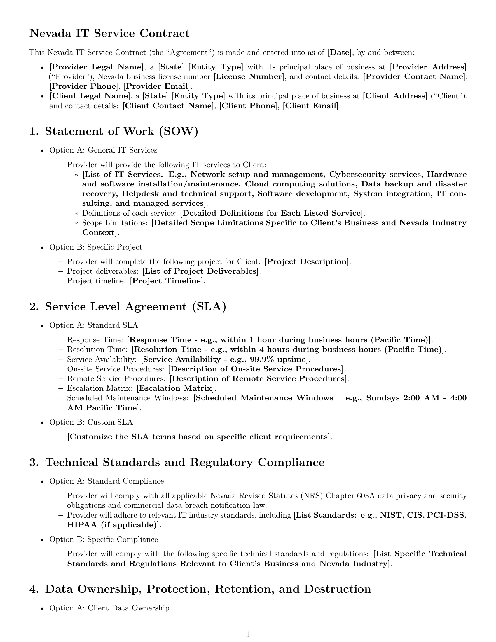 Preview page 1 of Free Nevada IT service contract template
