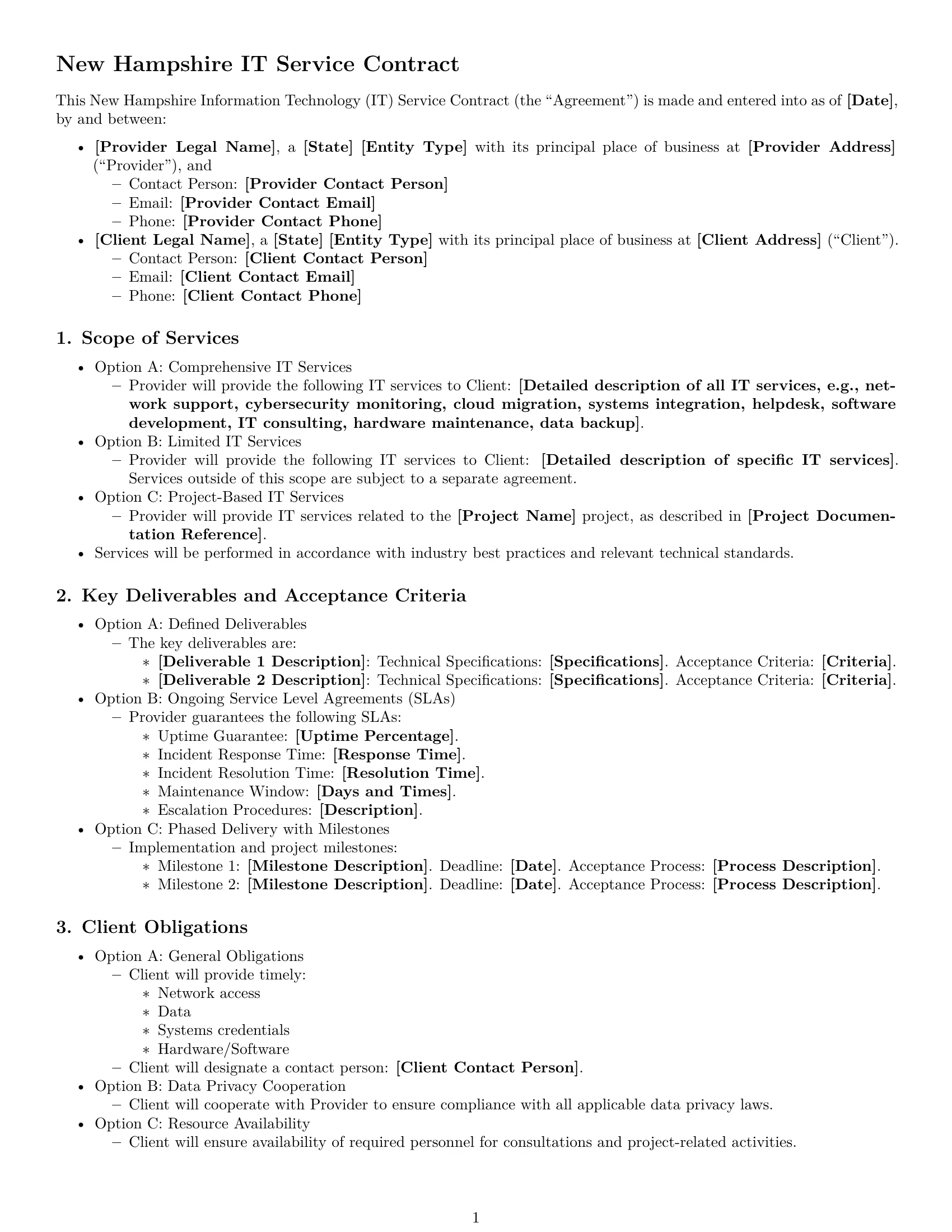 Preview page 1 of Free New Hampshire IT service contract template
