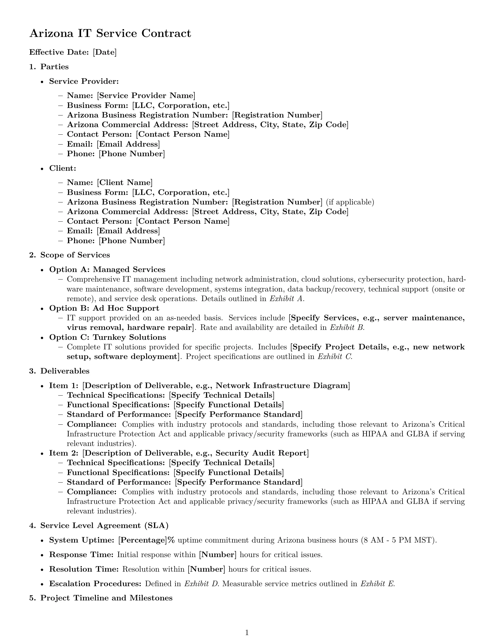 Preview page 1 of Free Arizona IT service contract template