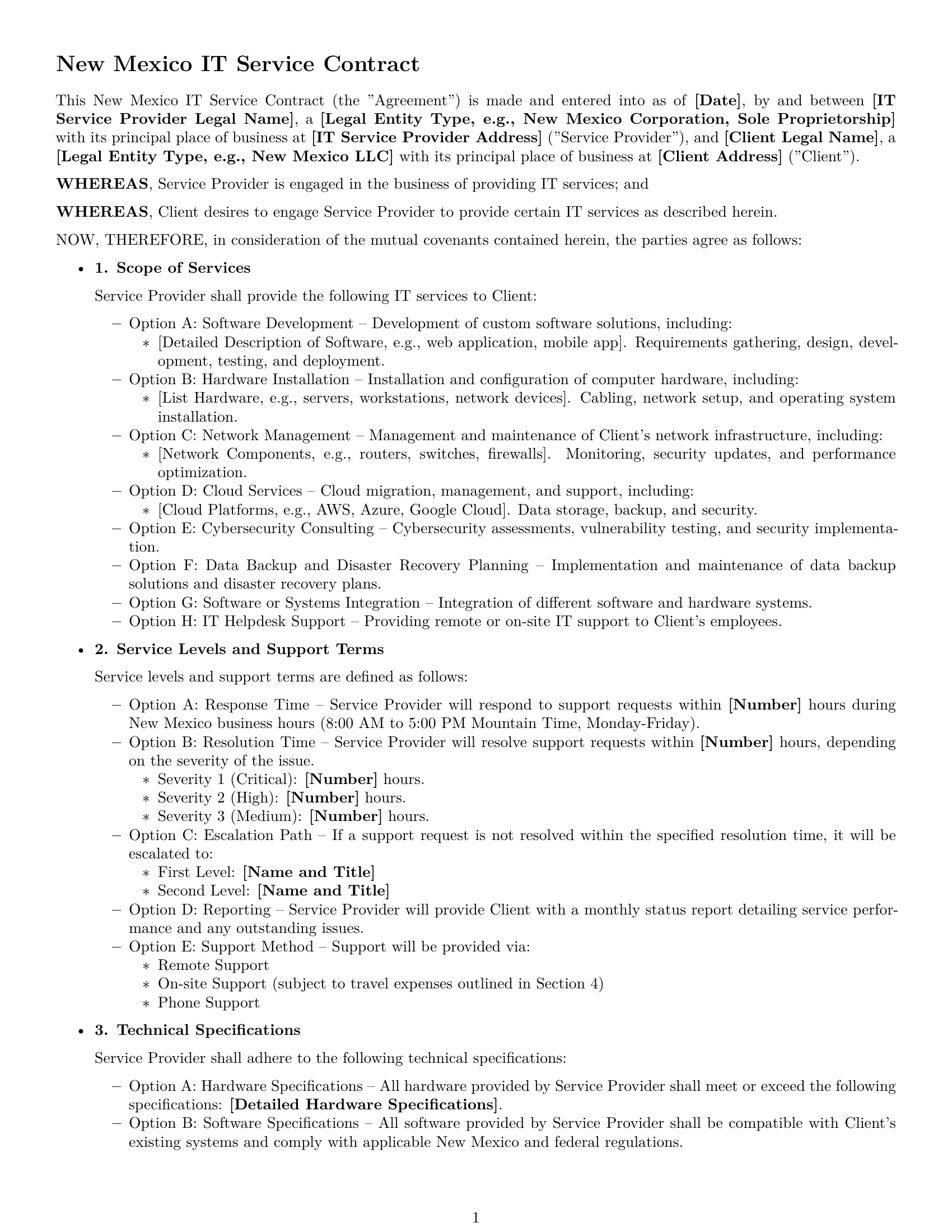 Preview page 1 of Free New Mexico IT service contract template