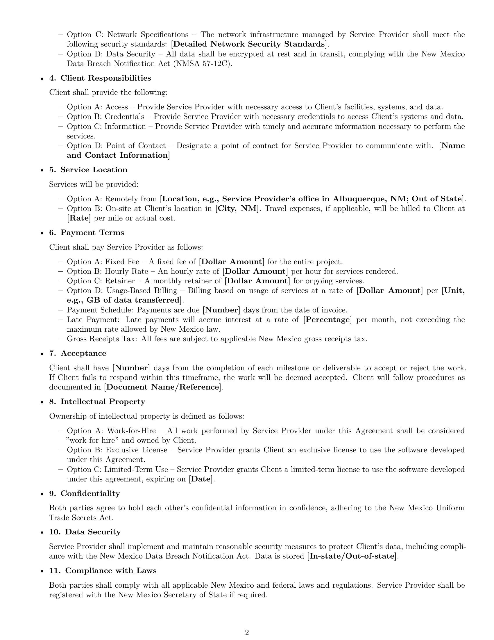 Preview page 2 of Free New Mexico IT service contract template