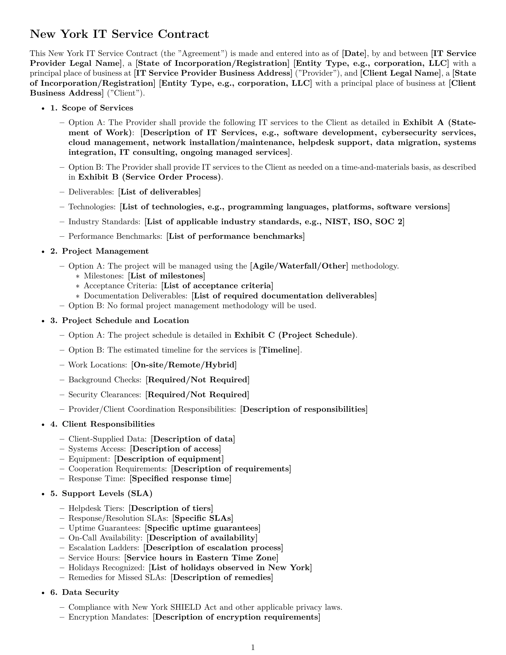 Preview page 1 of Free New York IT service contract template