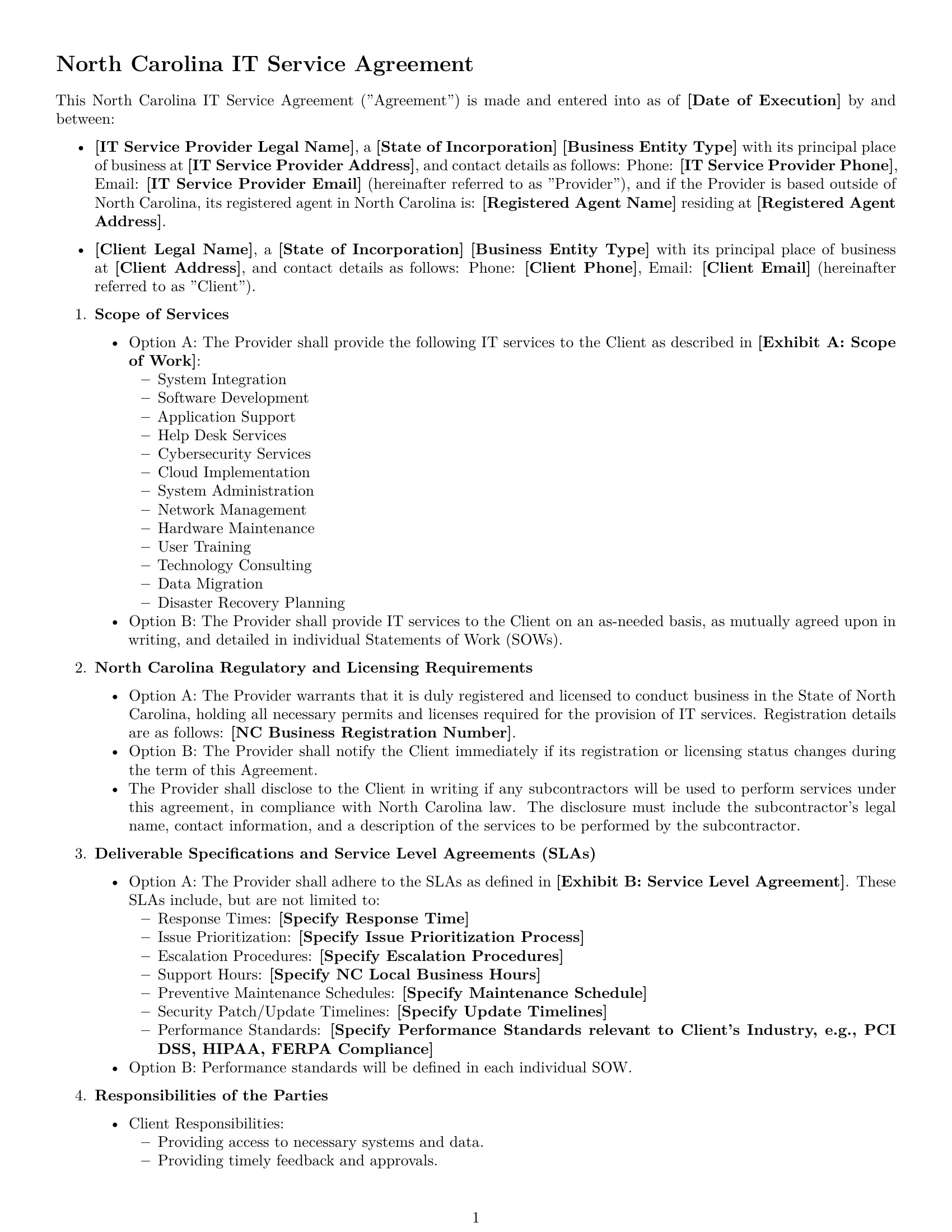 Preview page 1 of Free North Carolina IT service contract template