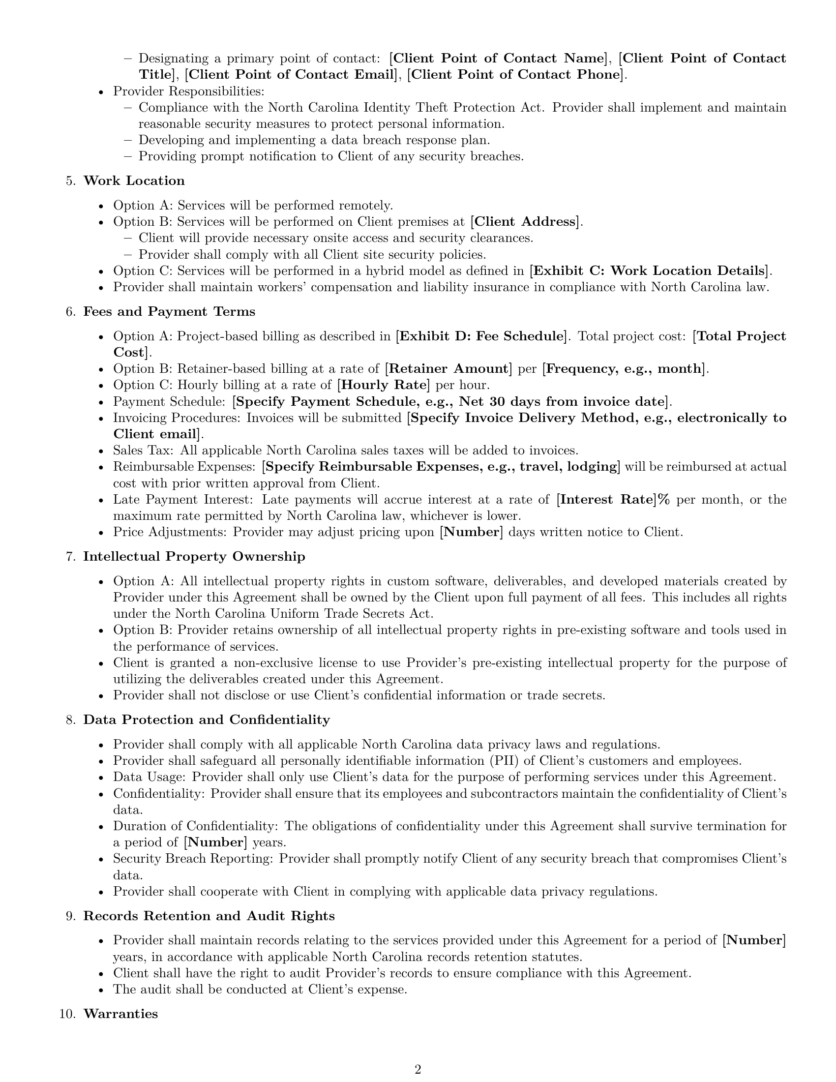 Preview page 2 of Free North Carolina IT service contract template