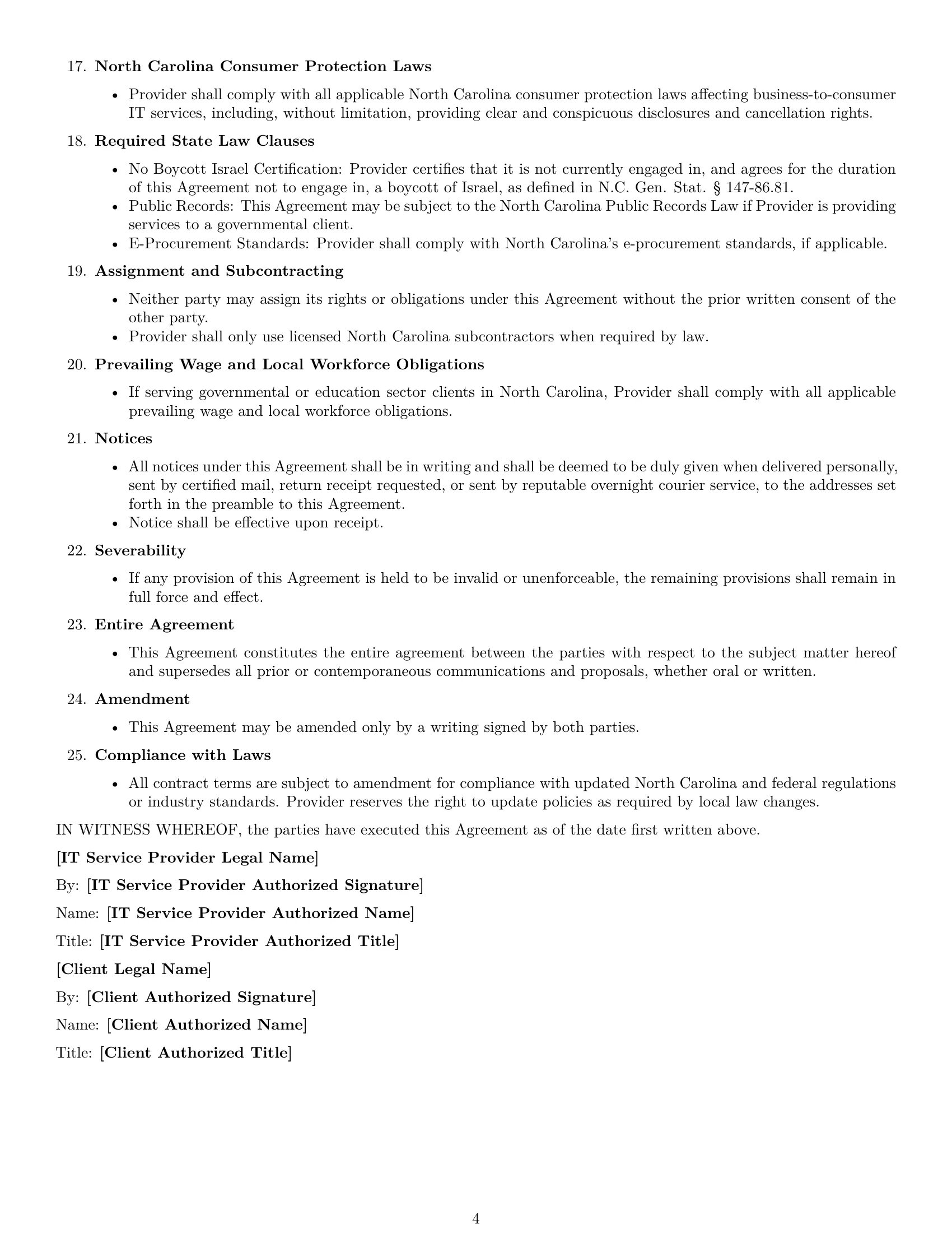 Preview page 4 of Free North Carolina IT service contract template