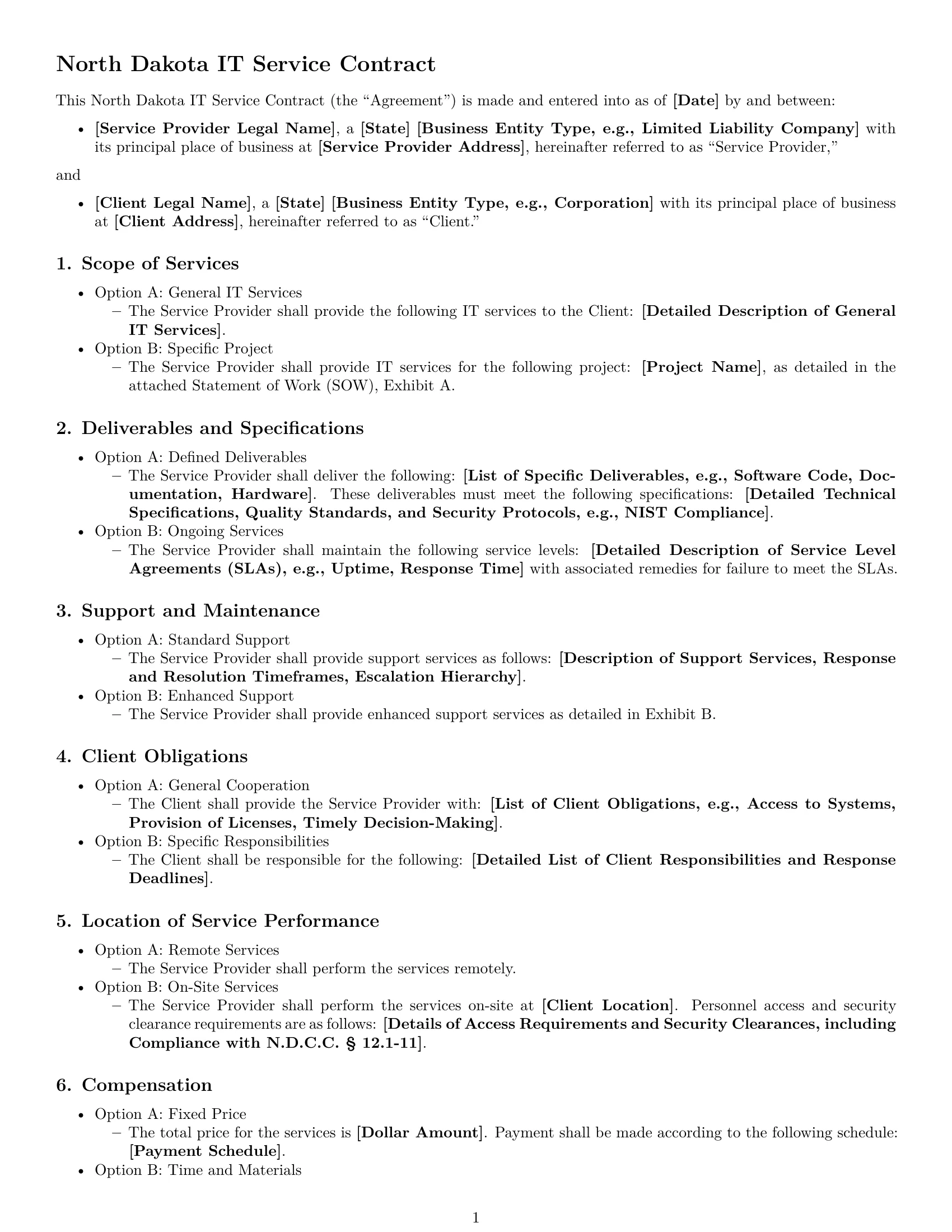 Preview page 1 of Free North Dakota IT service contract template