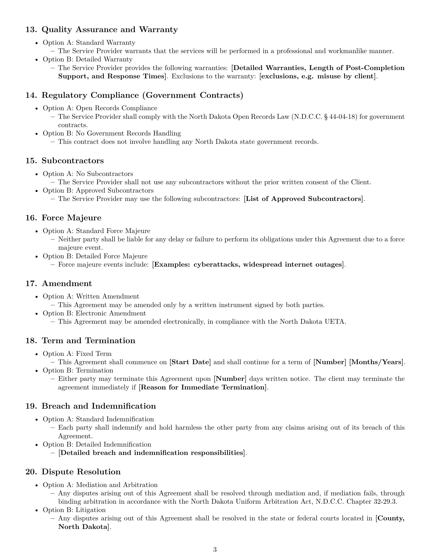Preview page 3 of Free North Dakota IT service contract template