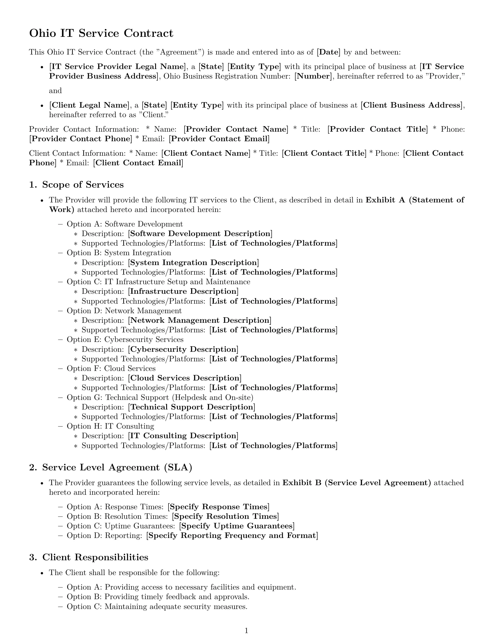 Preview page 1 of Free Ohio IT service contract template