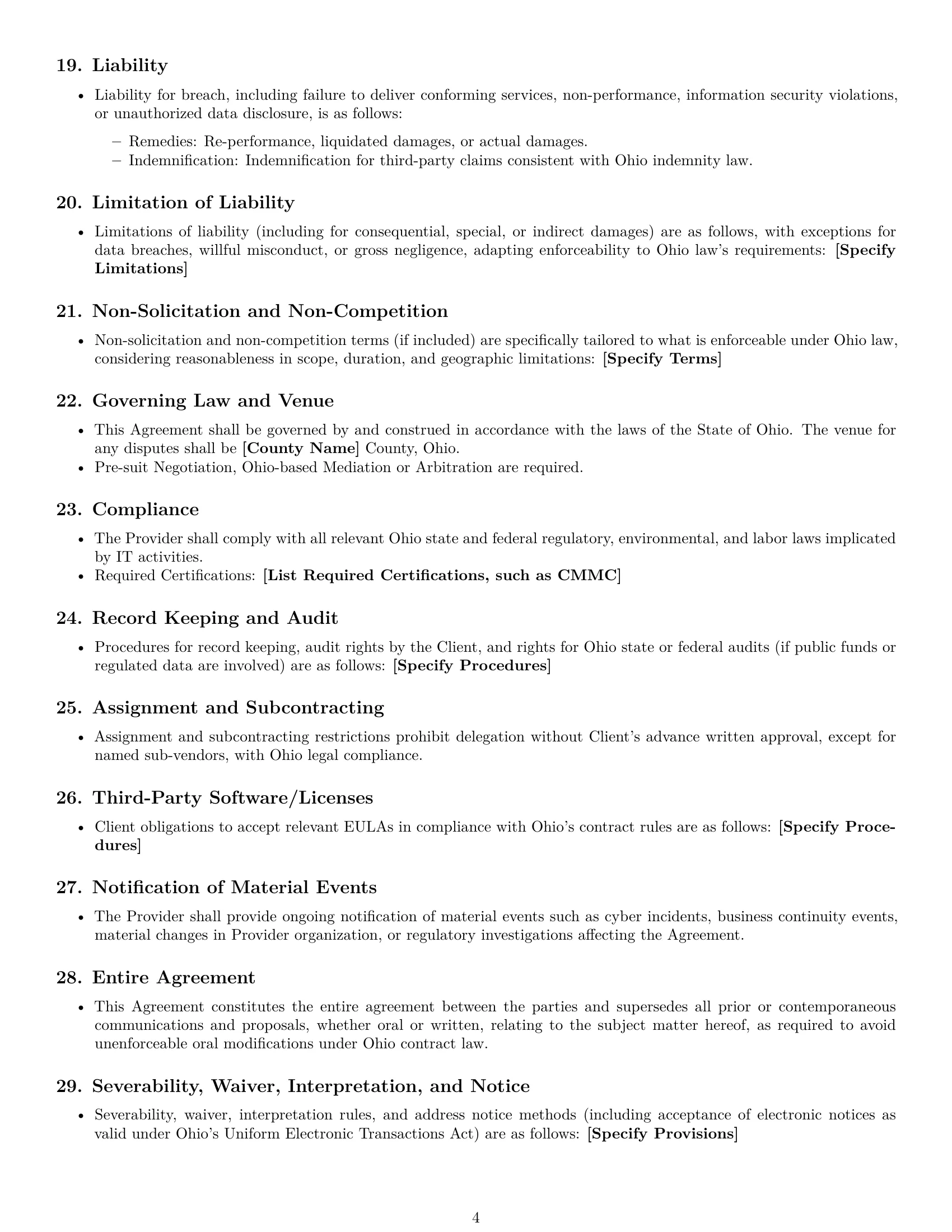 Preview page 4 of Free Ohio IT service contract template
