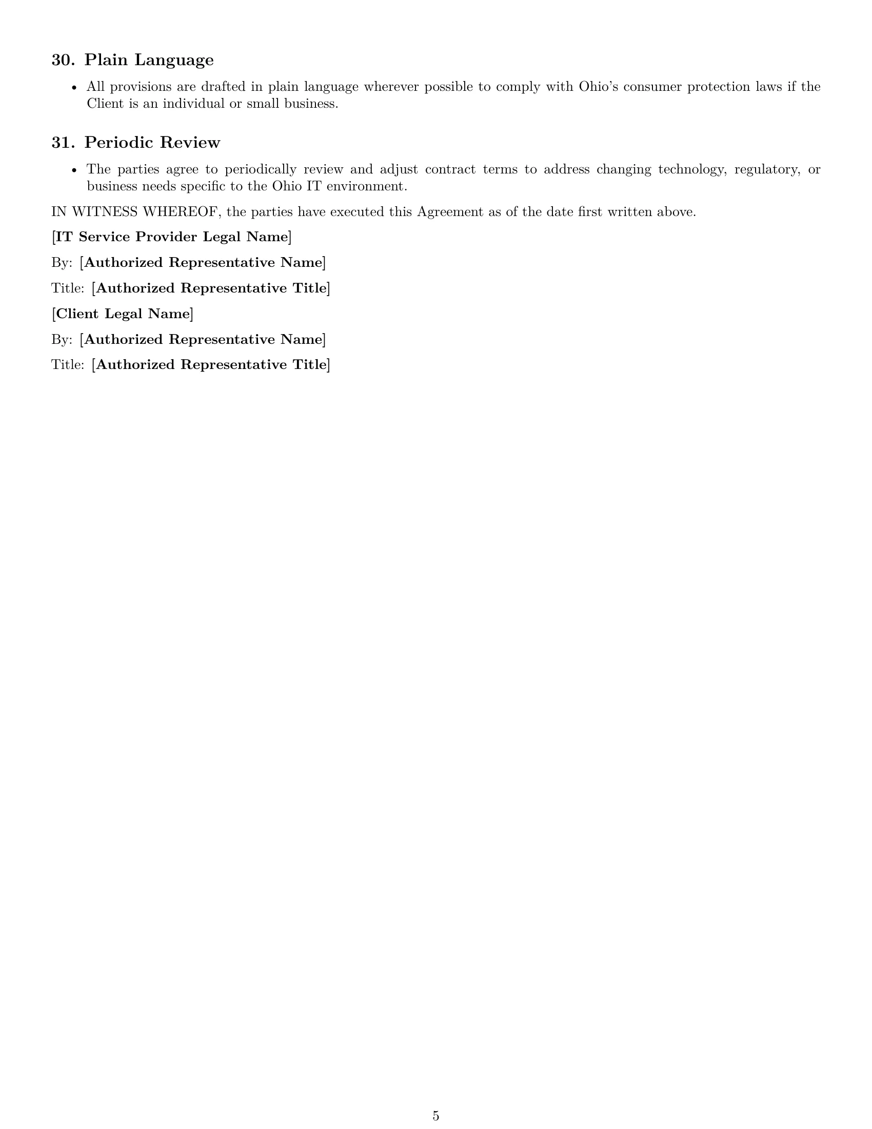 Preview page 5 of Free Ohio IT service contract template
