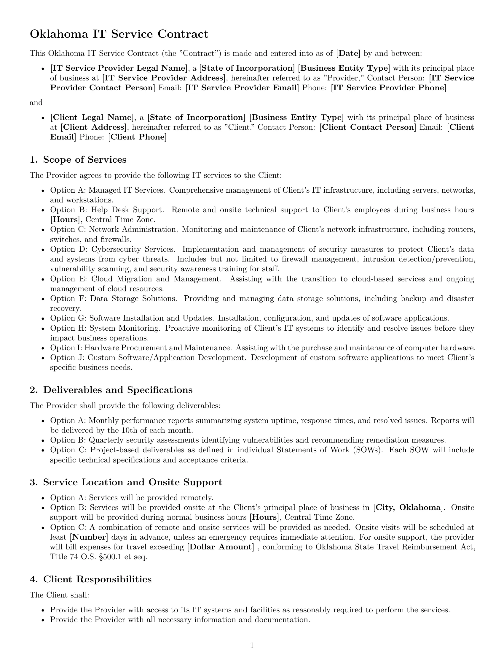 Preview page 1 of Free Oklahoma IT service contract template