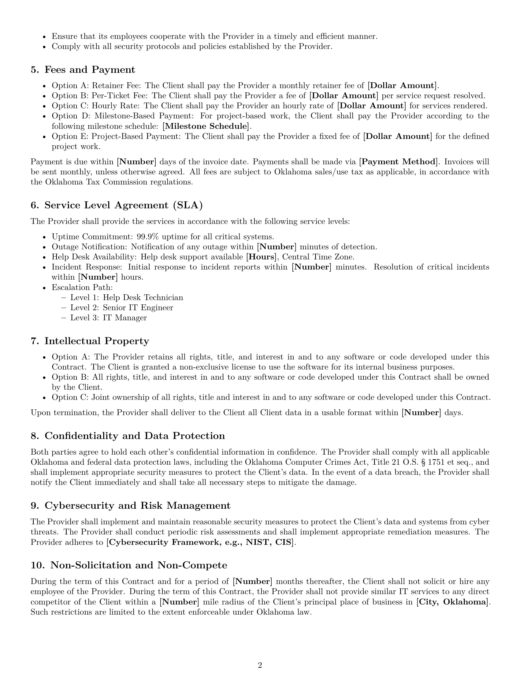 Preview page 2 of Free Oklahoma IT service contract template