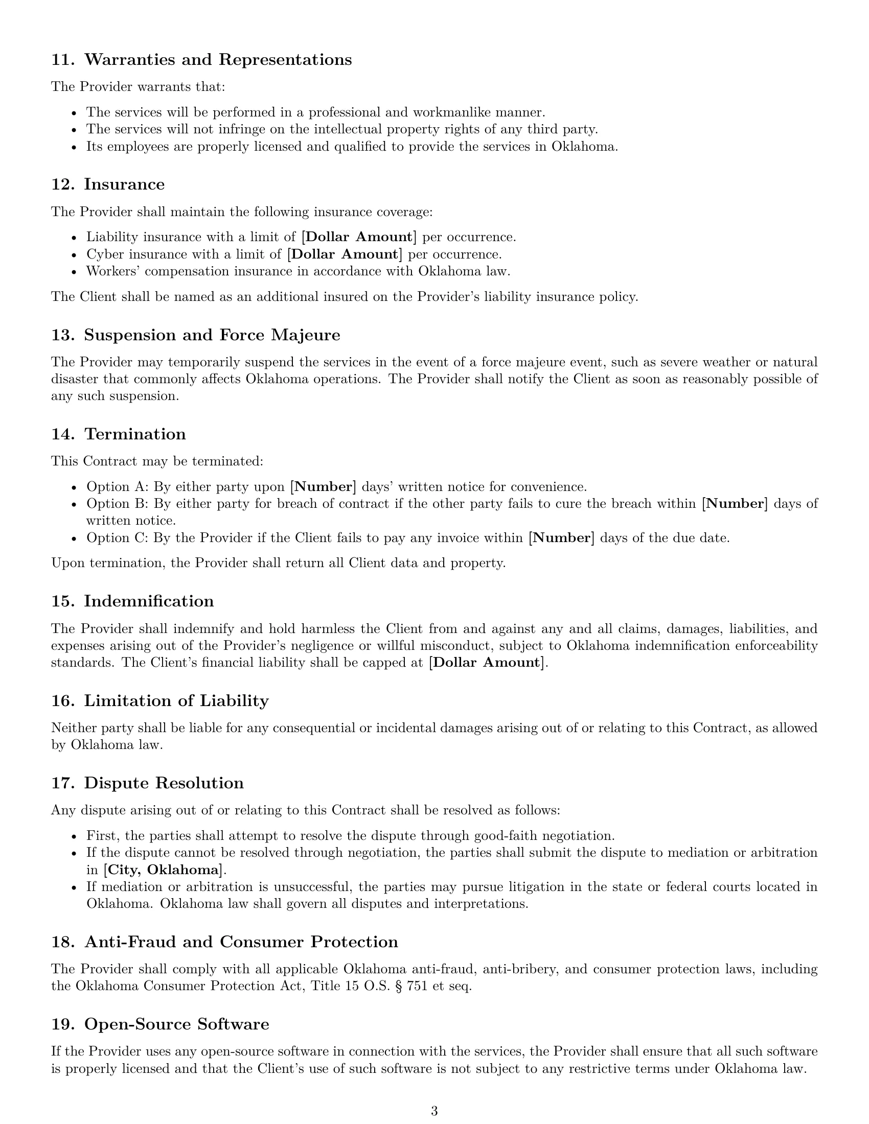 Preview page 3 of Free Oklahoma IT service contract template