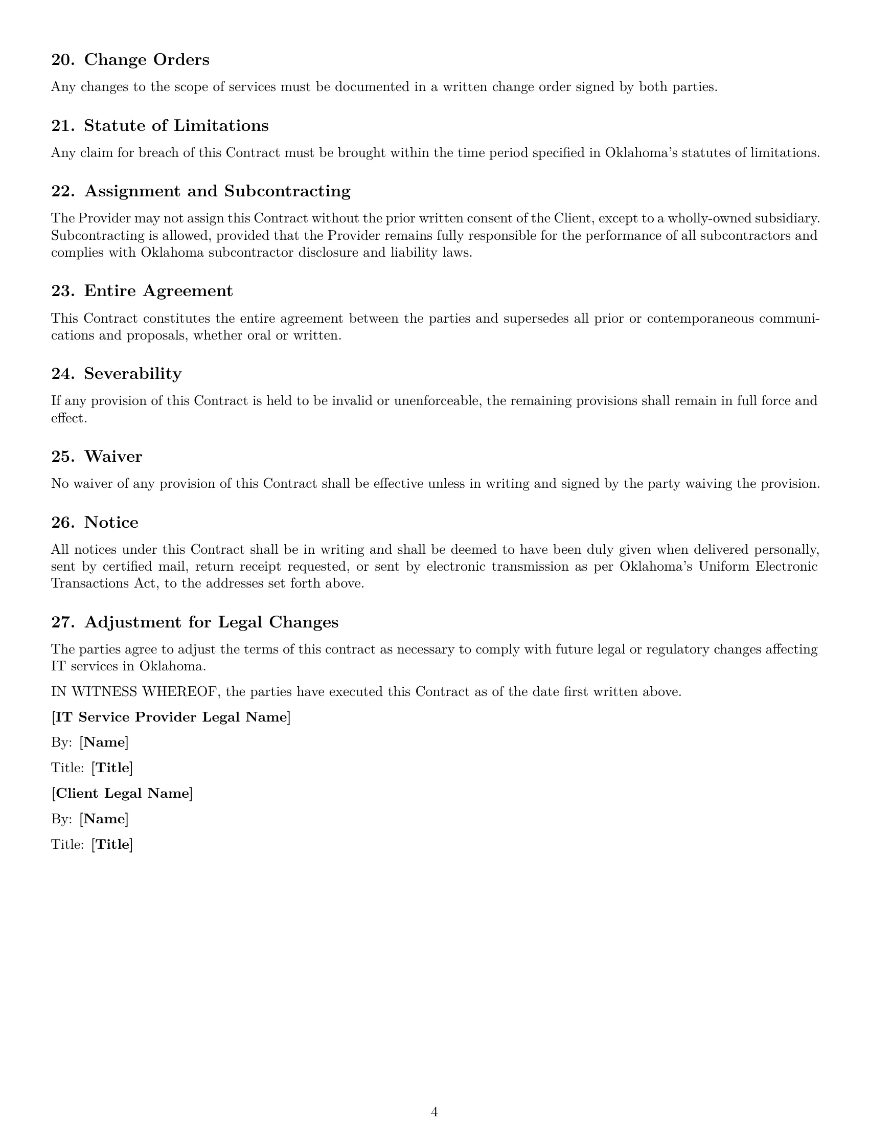 Preview page 4 of Free Oklahoma IT service contract template