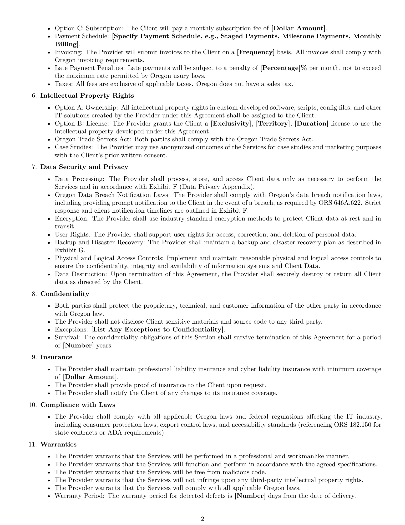 Preview page 2 of Free Oregon IT service contract template