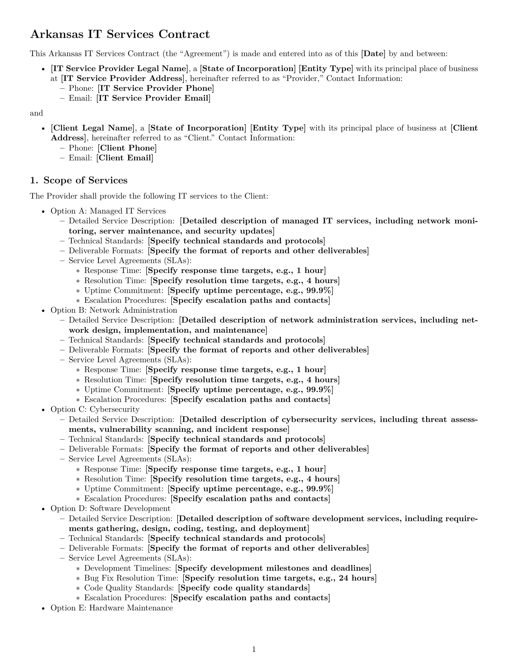 Preview page 1 of Free Arkansas IT service contract template