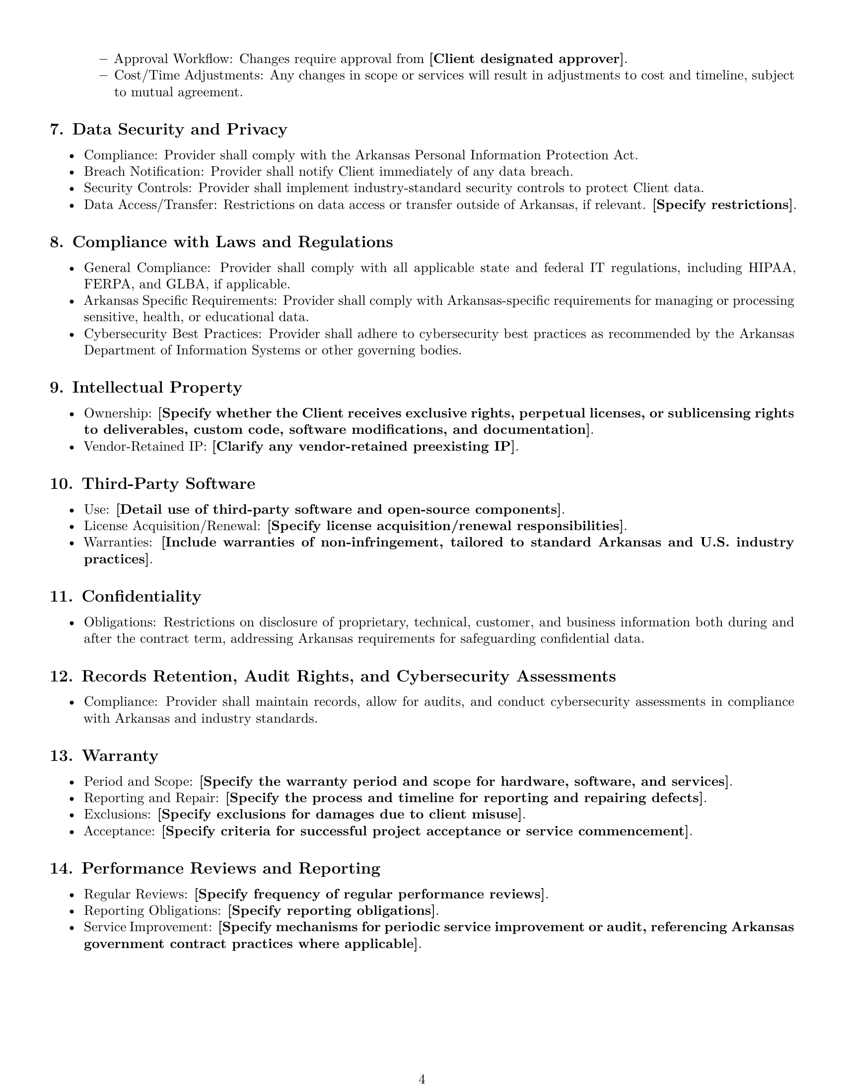 Preview page 4 of Free Arkansas IT service contract template