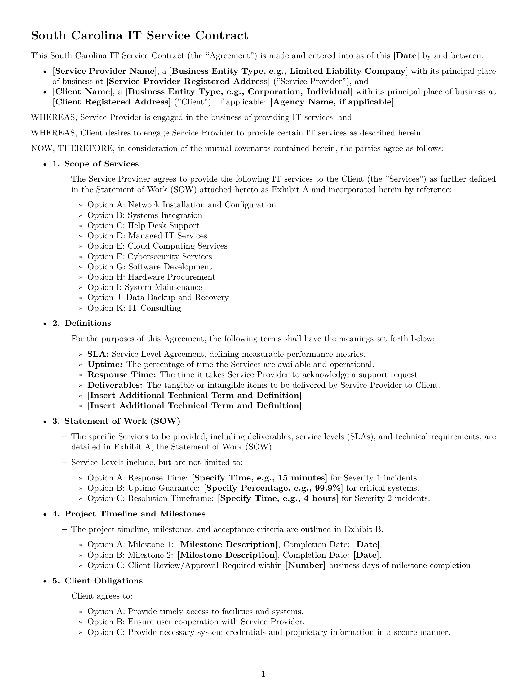 Preview page 1 of Free South Carolina IT service contract template