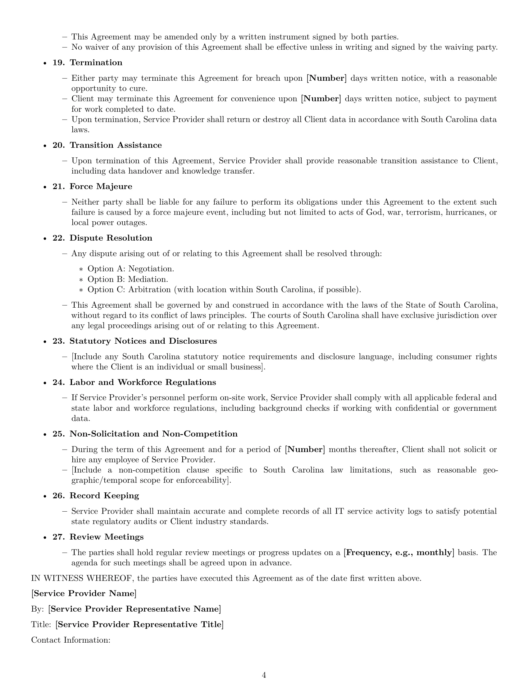 Preview page 4 of Free South Carolina IT service contract template