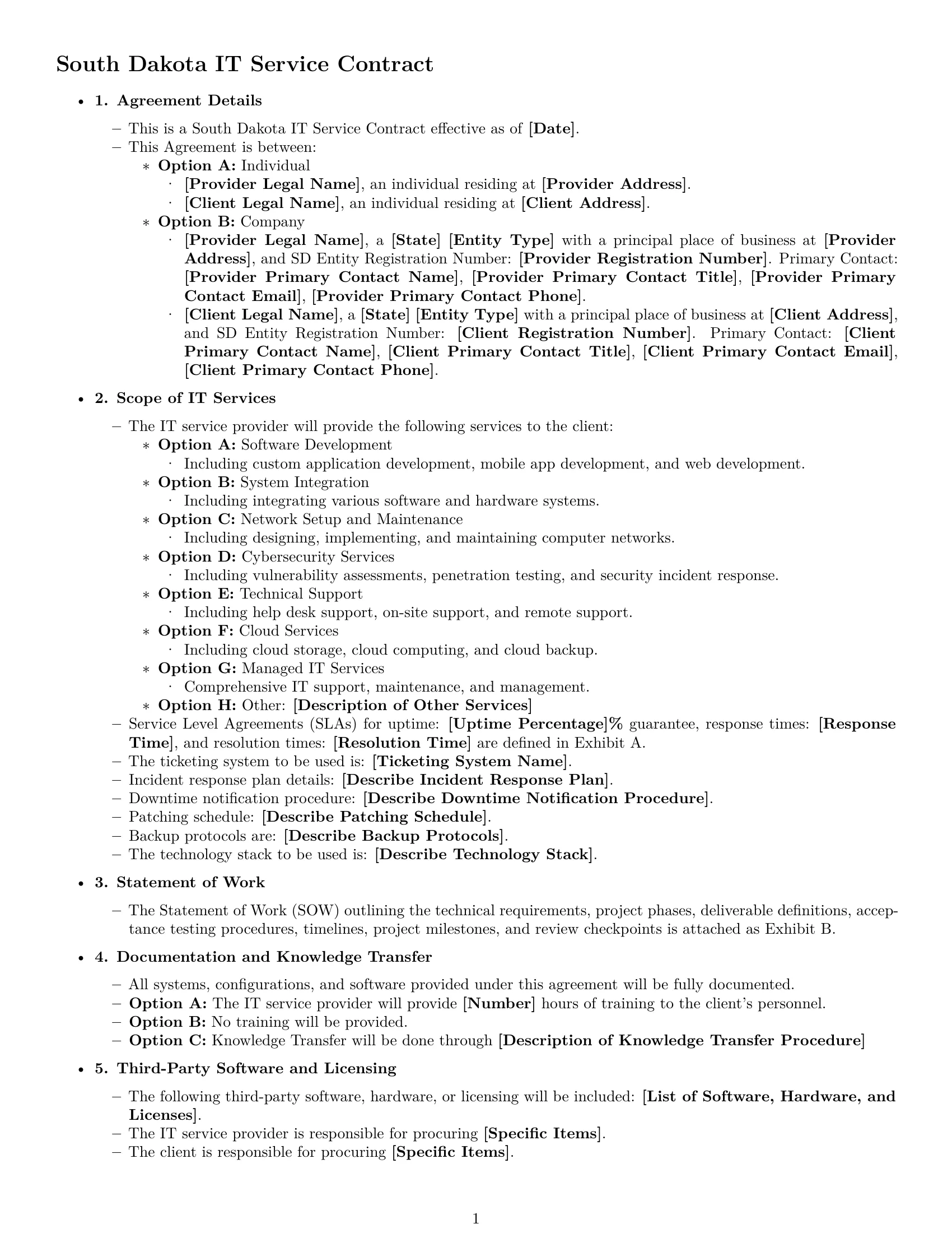Preview page 1 of Free South Dakota IT service contract template