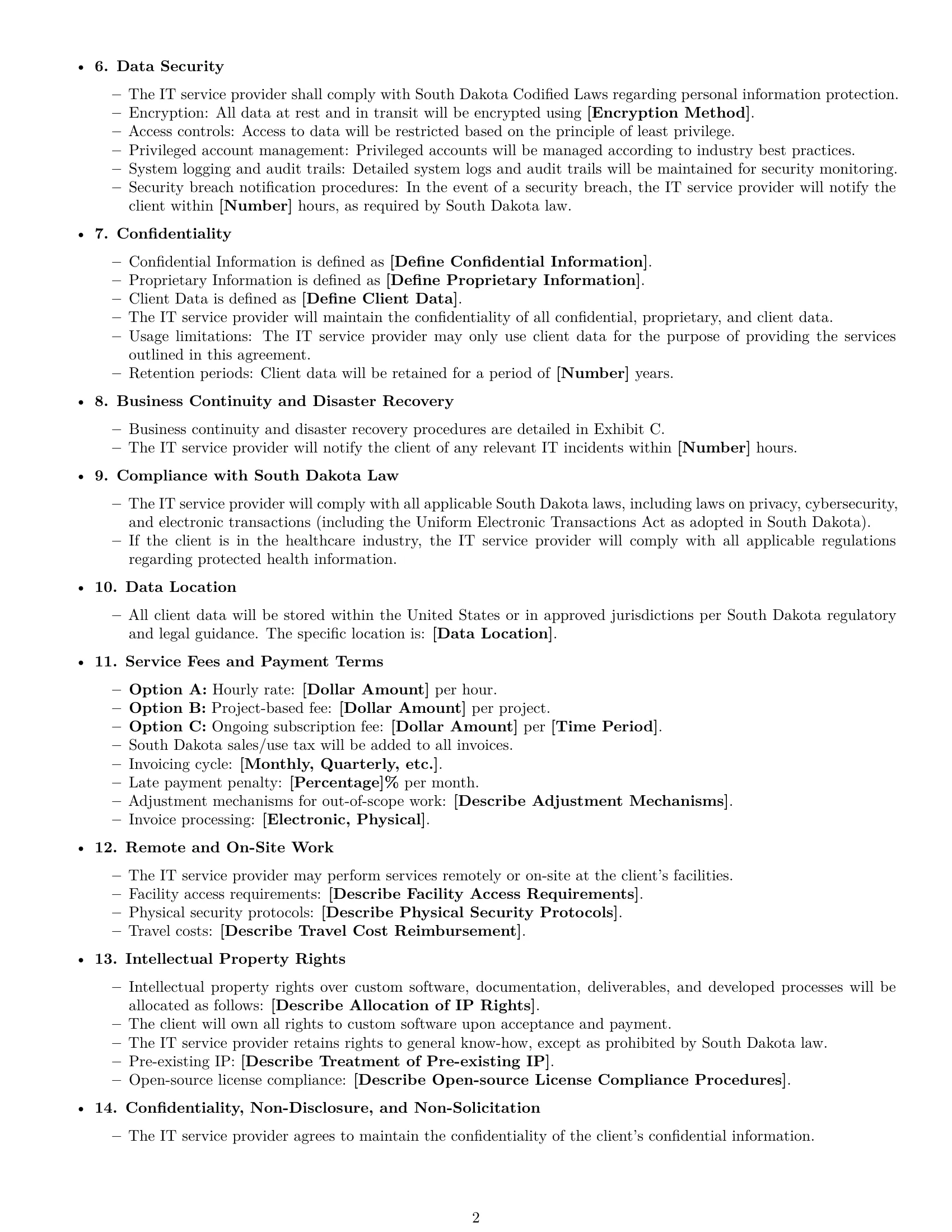 Preview page 2 of Free South Dakota IT service contract template