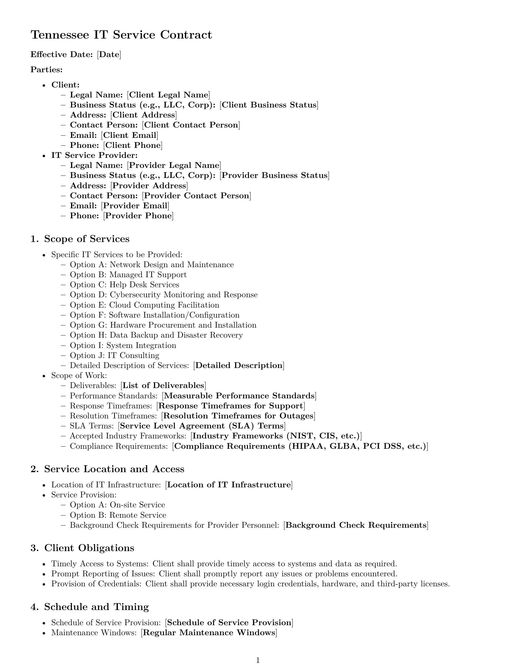 Preview page 1 of Free Tennessee IT service contract template
