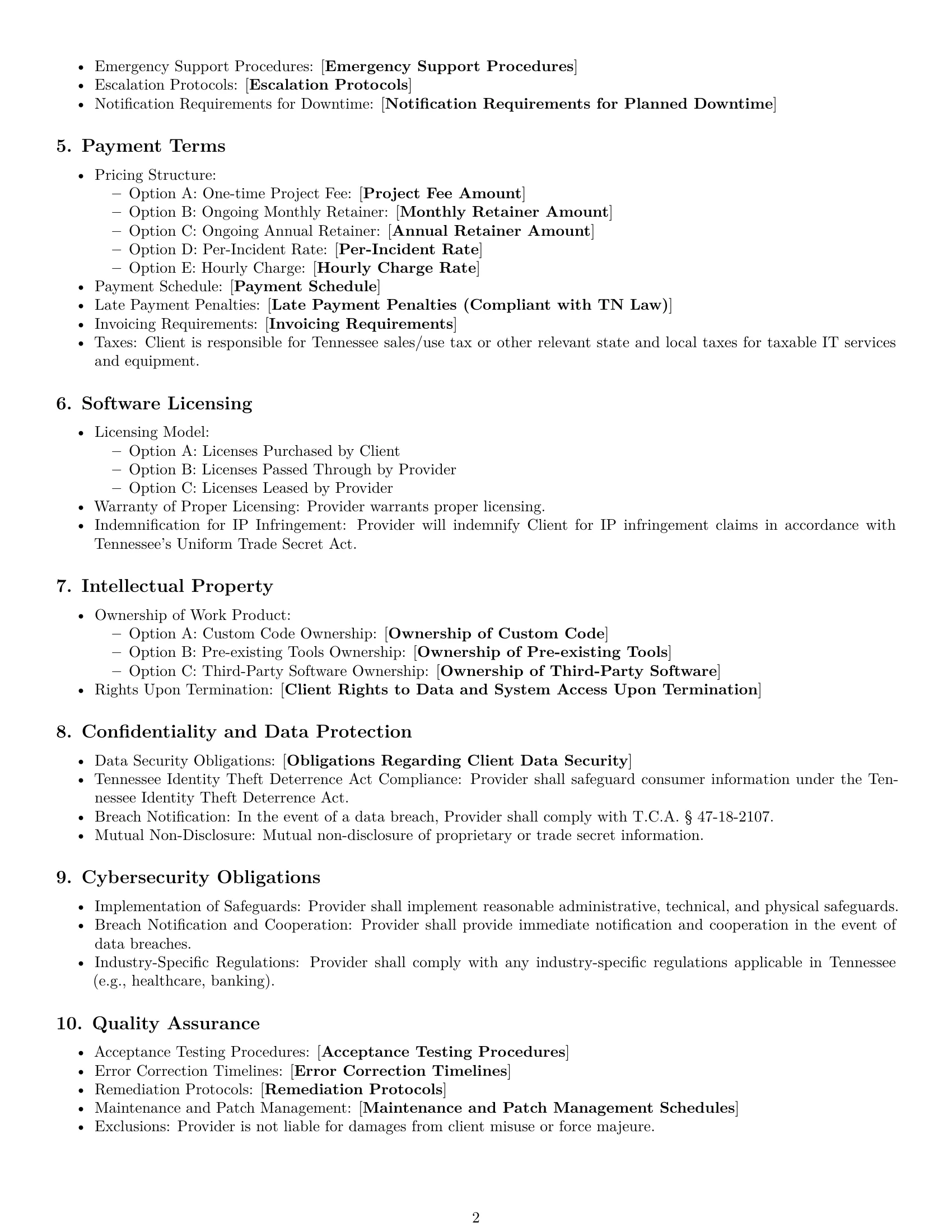 Preview page 2 of Free Tennessee IT service contract template