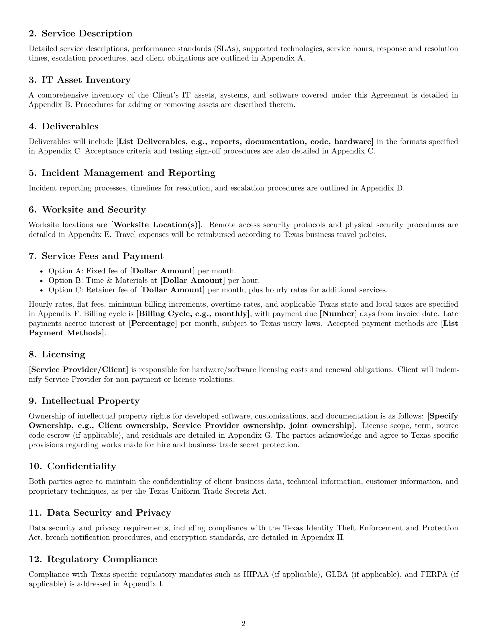 Preview page 2 of Free Texas IT service contract template