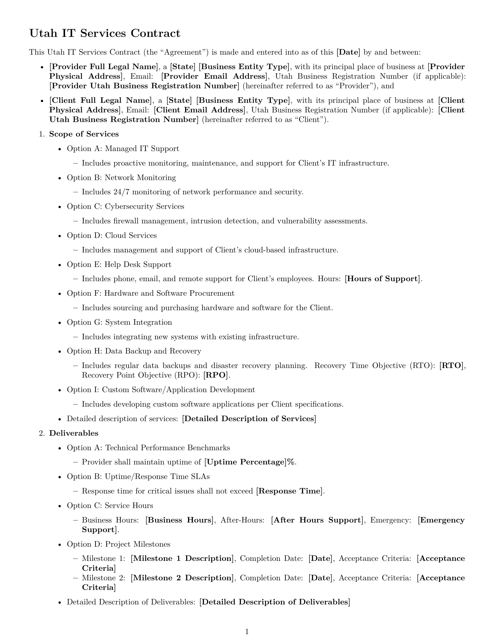 Preview page 1 of Free Utah IT service contract template