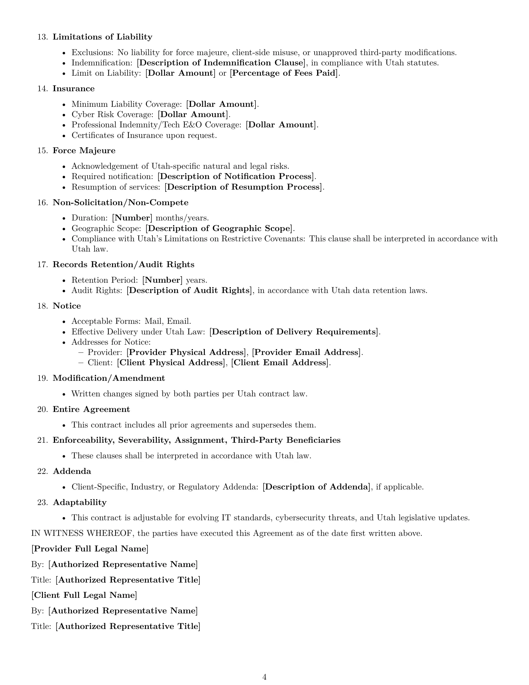 Preview page 4 of Free Utah IT service contract template