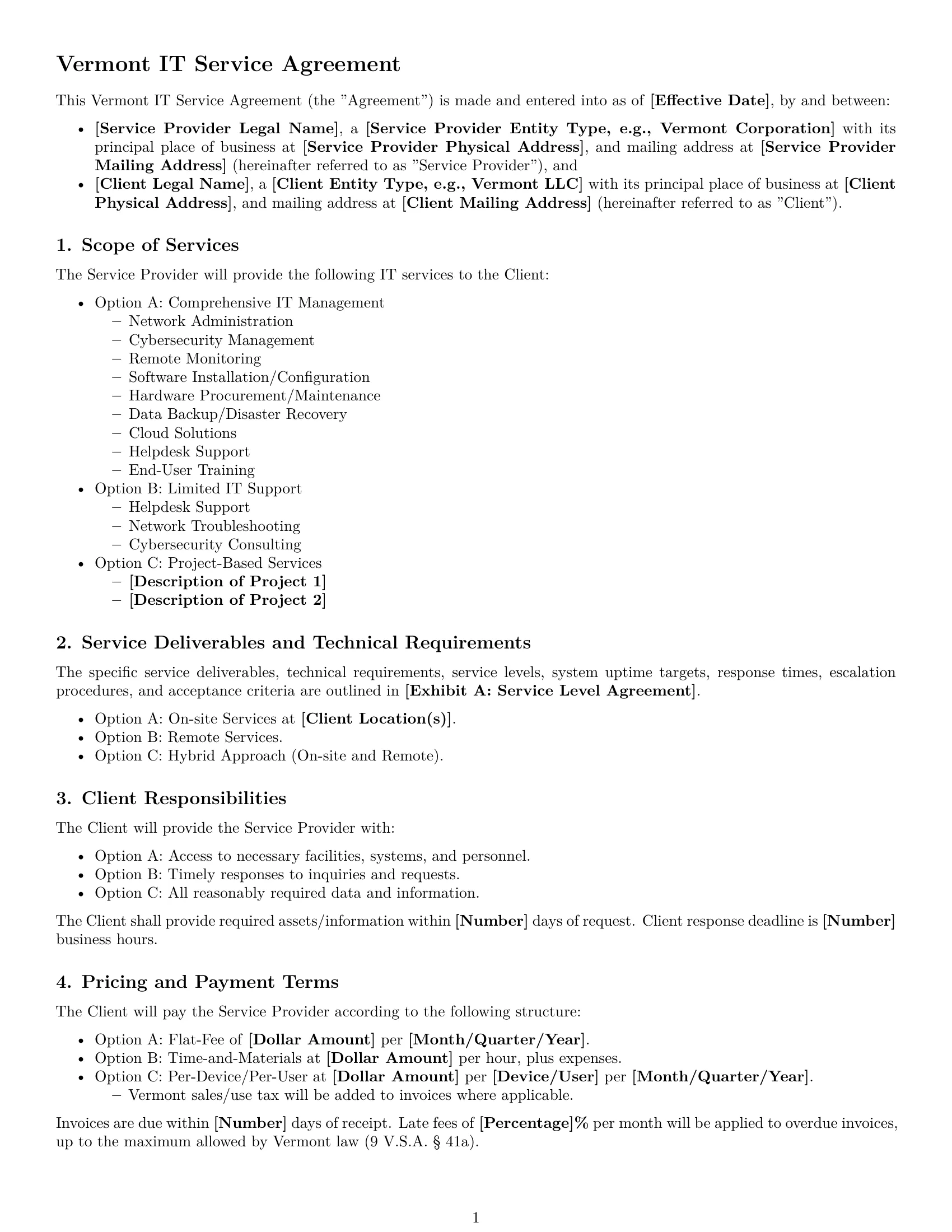 Preview page 1 of Free Vermont IT service contract template