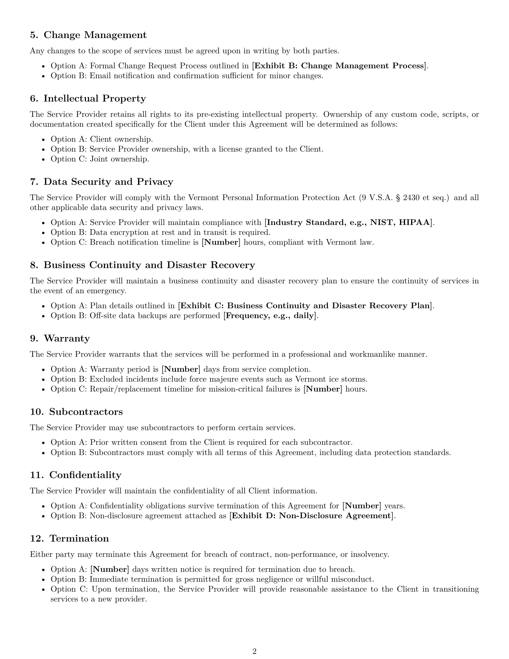 Preview page 2 of Free Vermont IT service contract template