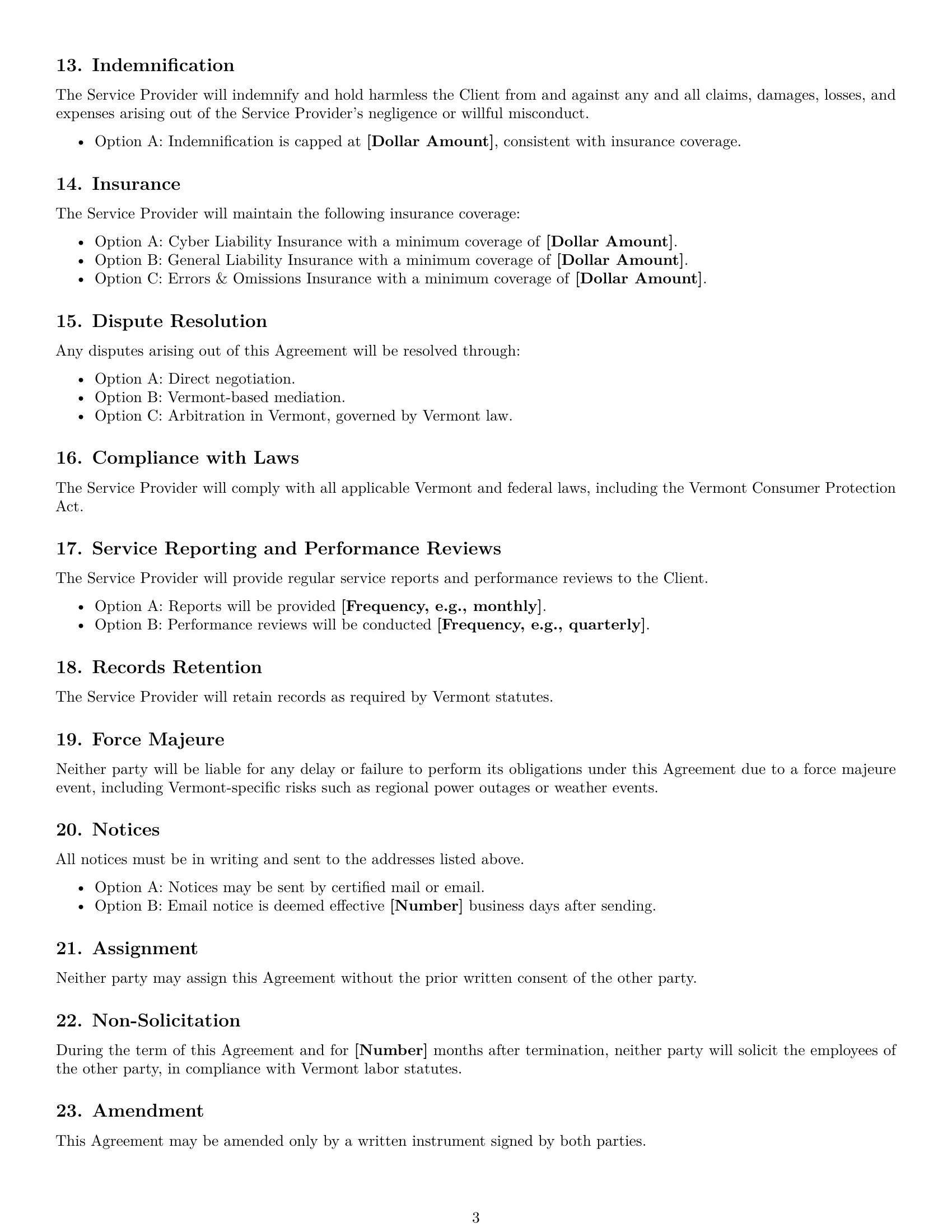 Preview page 3 of Free Vermont IT service contract template