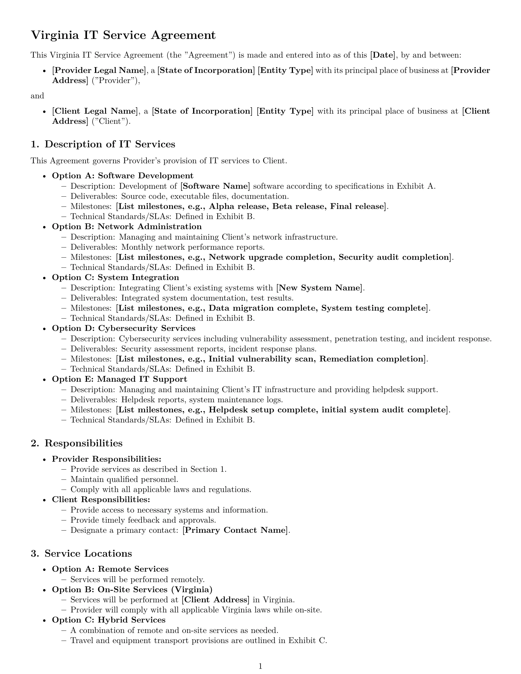 Preview page 1 of Free Virginia IT service contract template