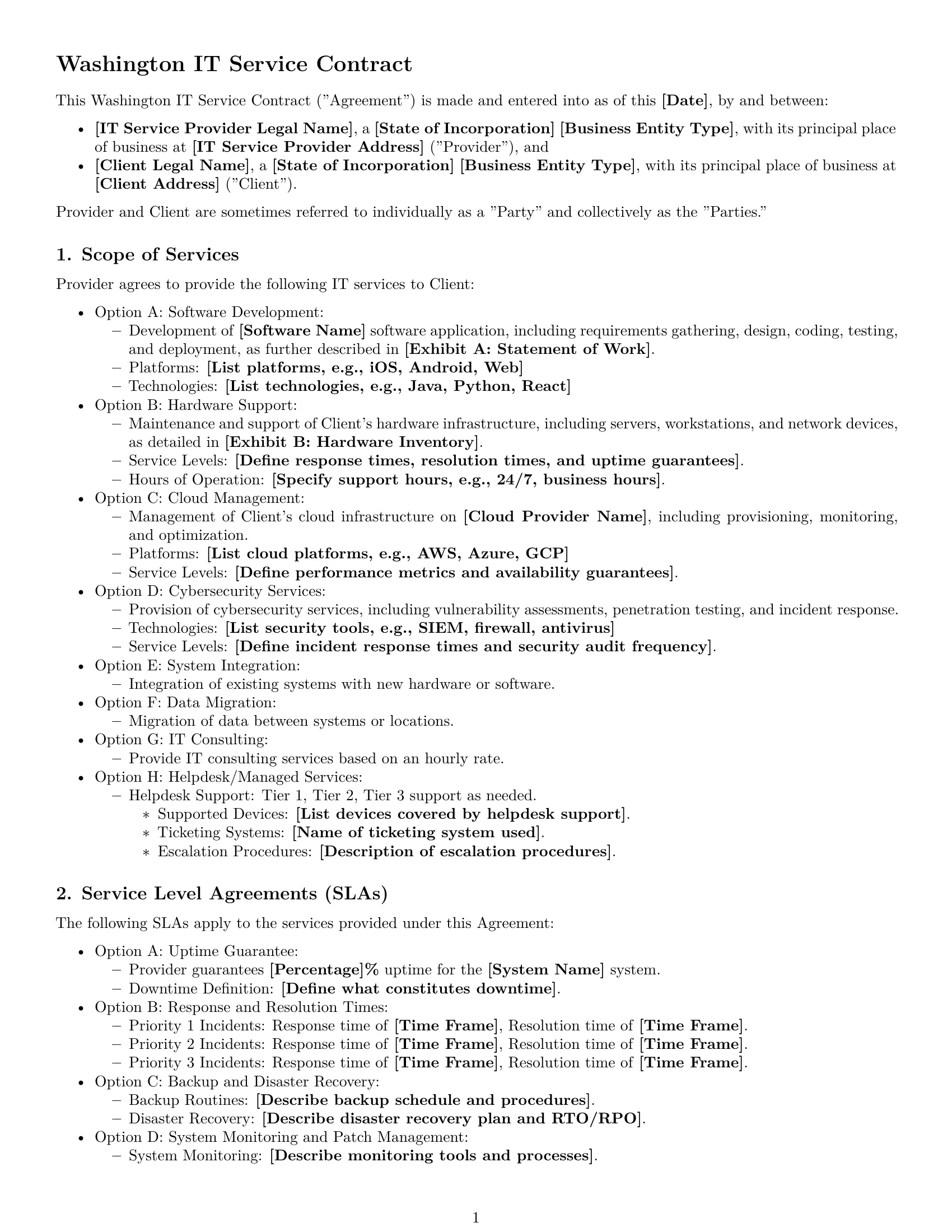 Preview page 1 of Free Washington IT service contract template