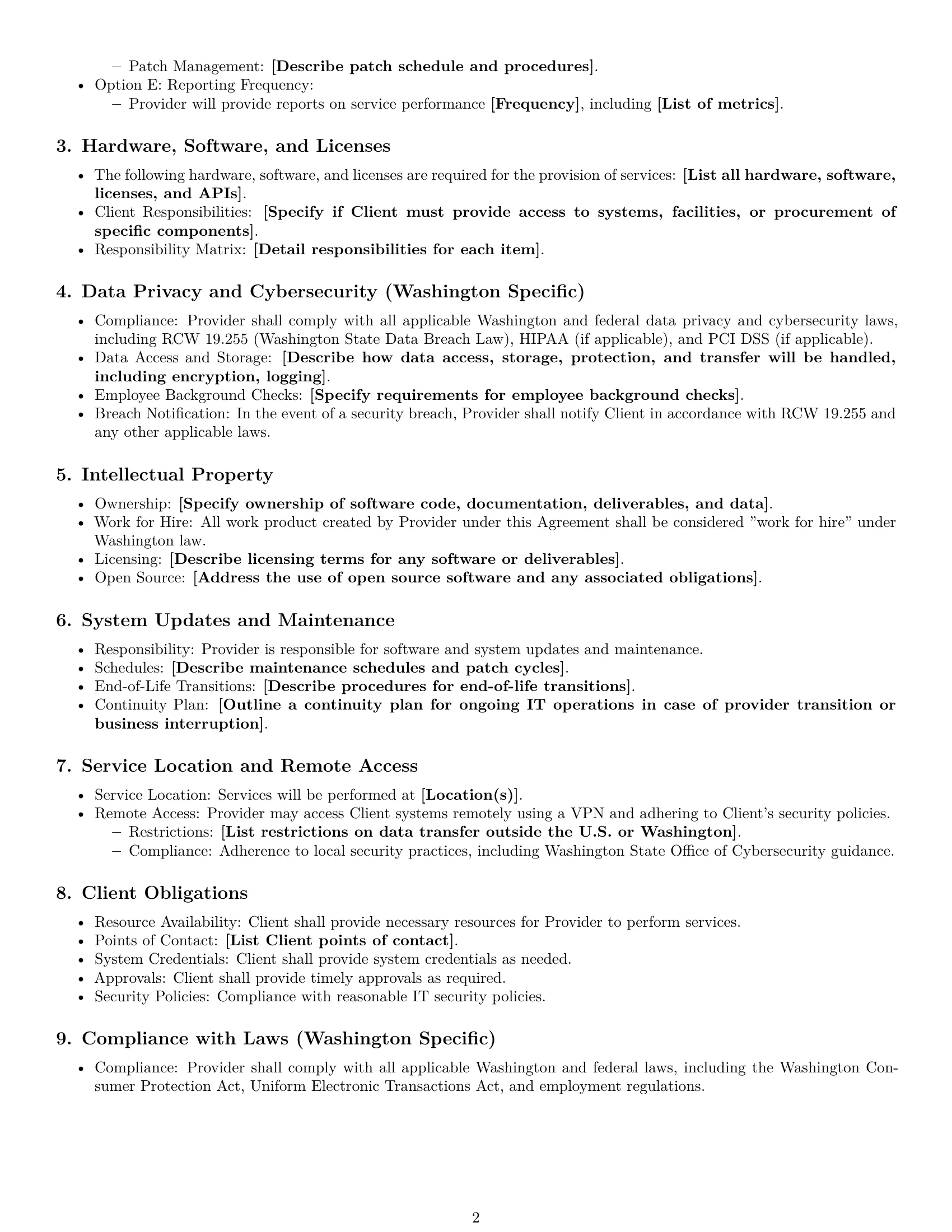 Preview page 2 of Free Washington IT service contract template