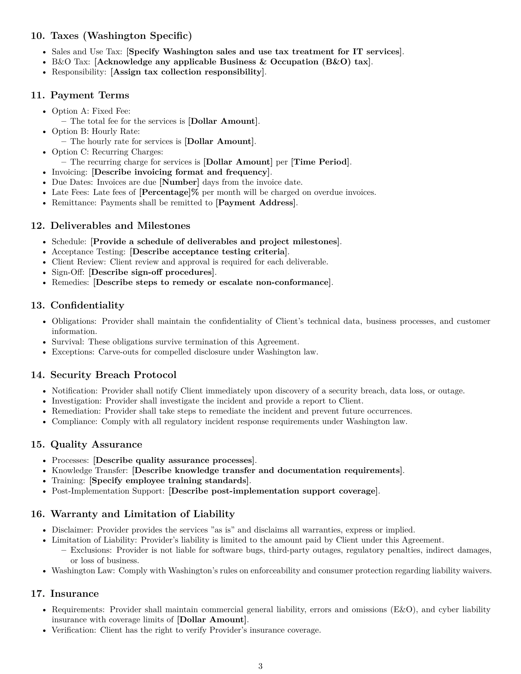 Preview page 3 of Free Washington IT service contract template