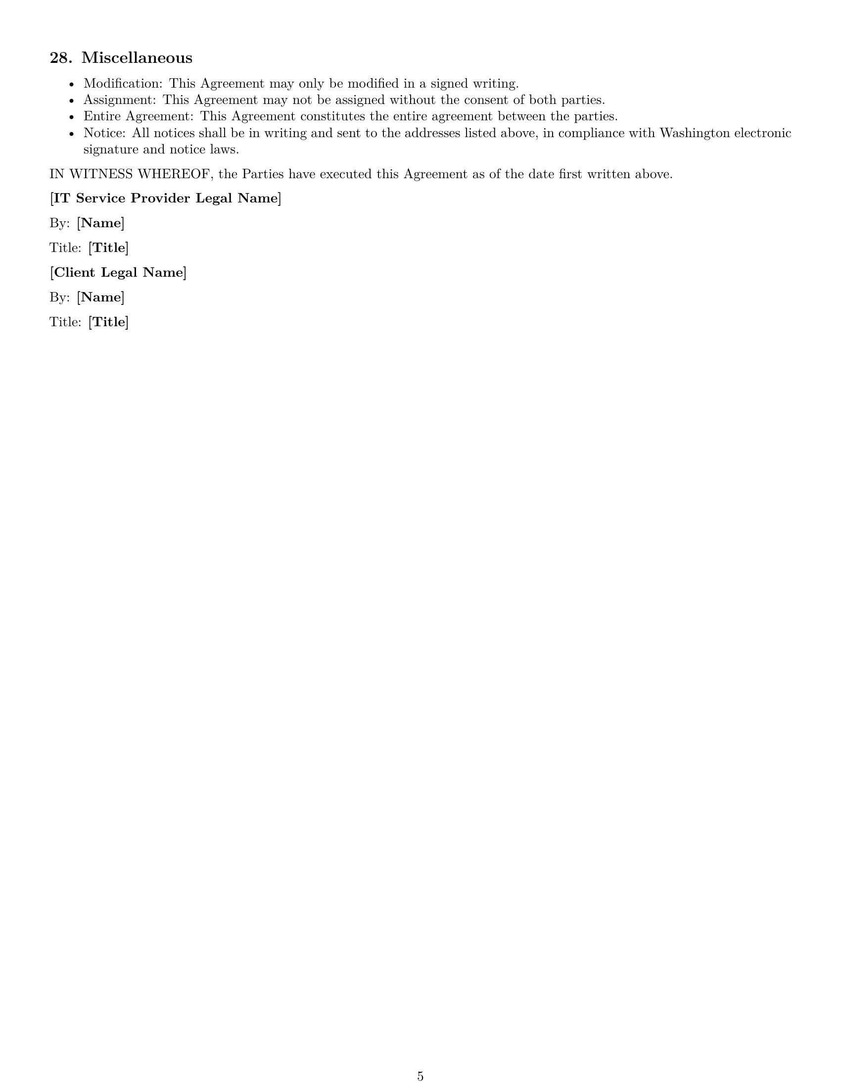 Preview page 5 of Free Washington IT service contract template