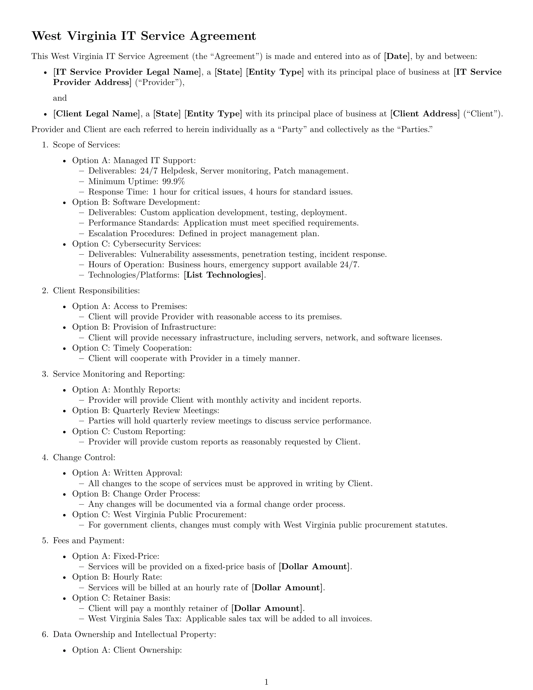 Preview page 1 of Free West Virginia IT service contract template