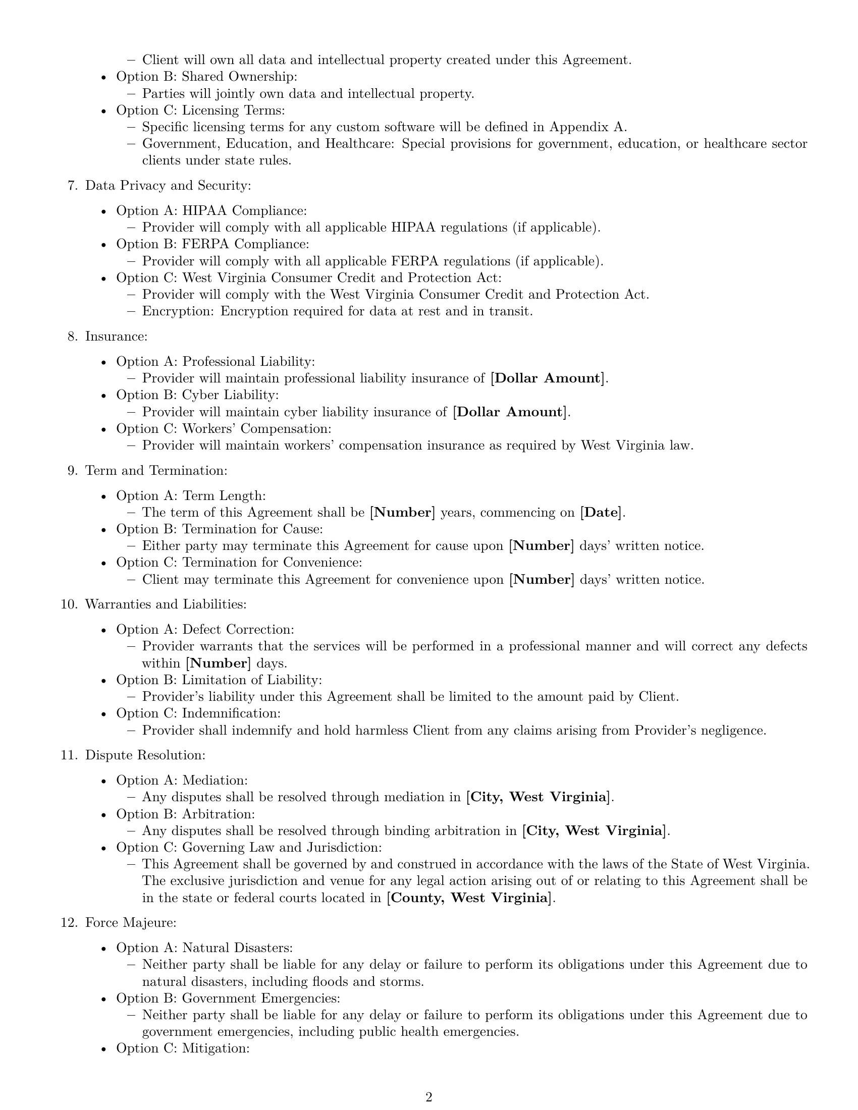Preview page 2 of Free West Virginia IT service contract template