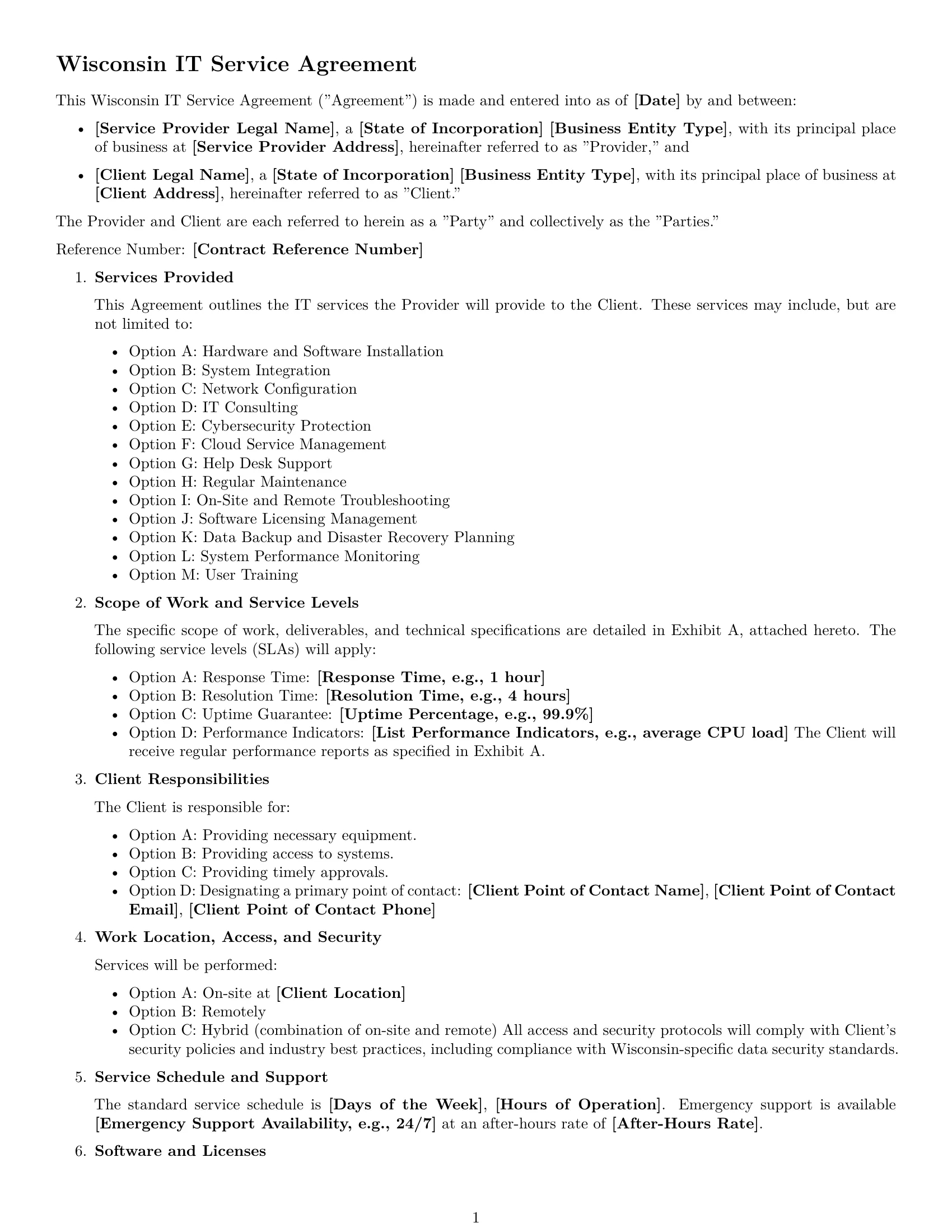 Preview page 1 of Free Wisconsin IT service contract template