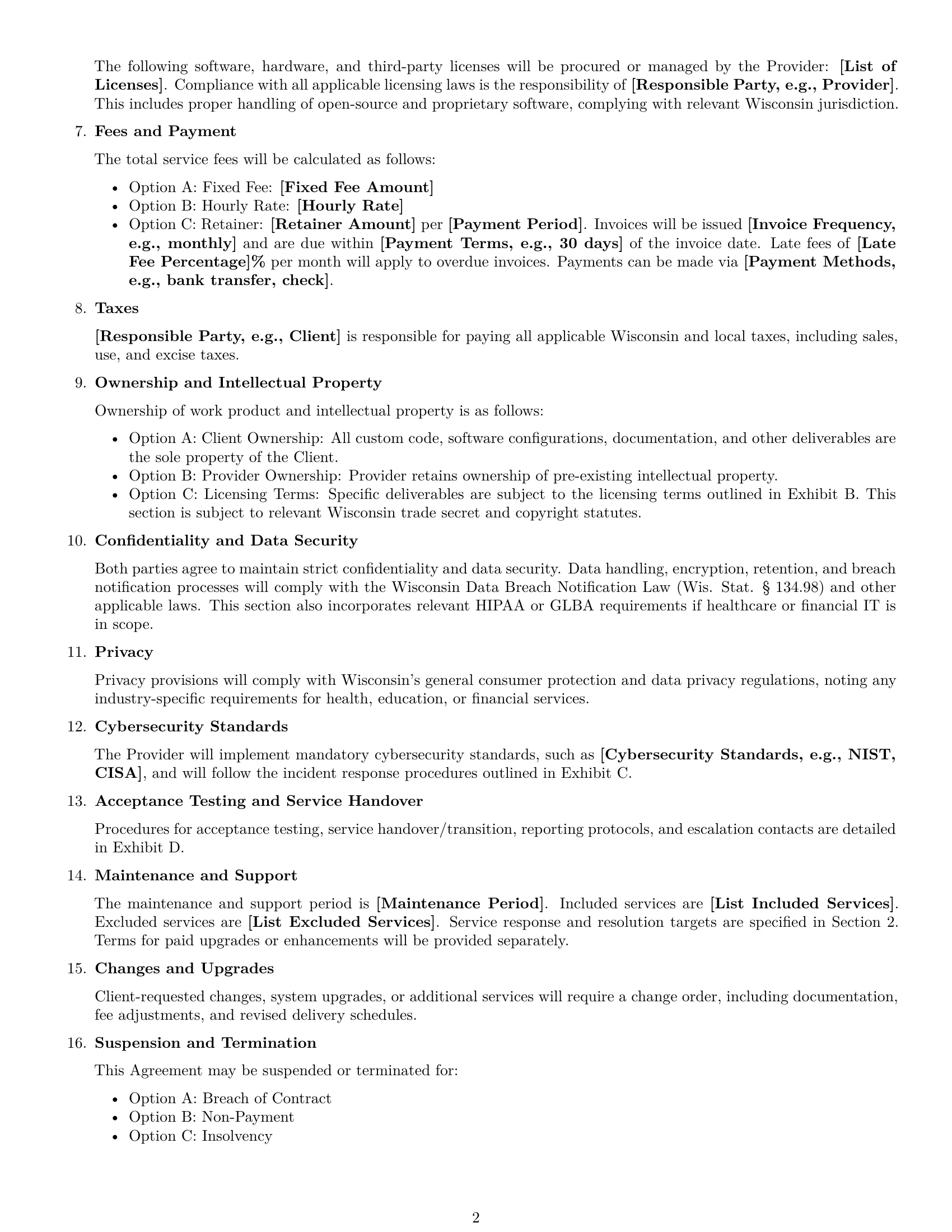Preview page 2 of Free Wisconsin IT service contract template