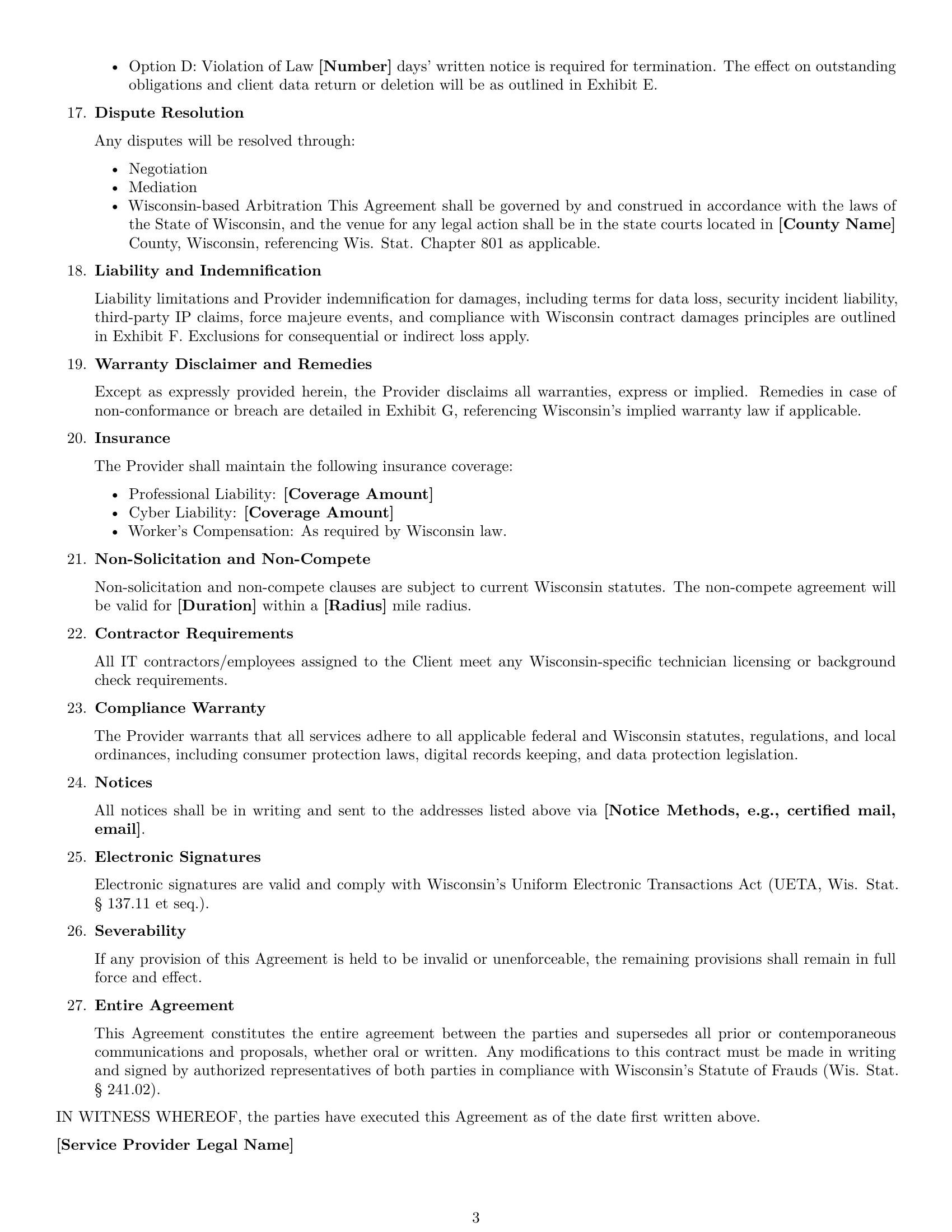 Preview page 3 of Free Wisconsin IT service contract template