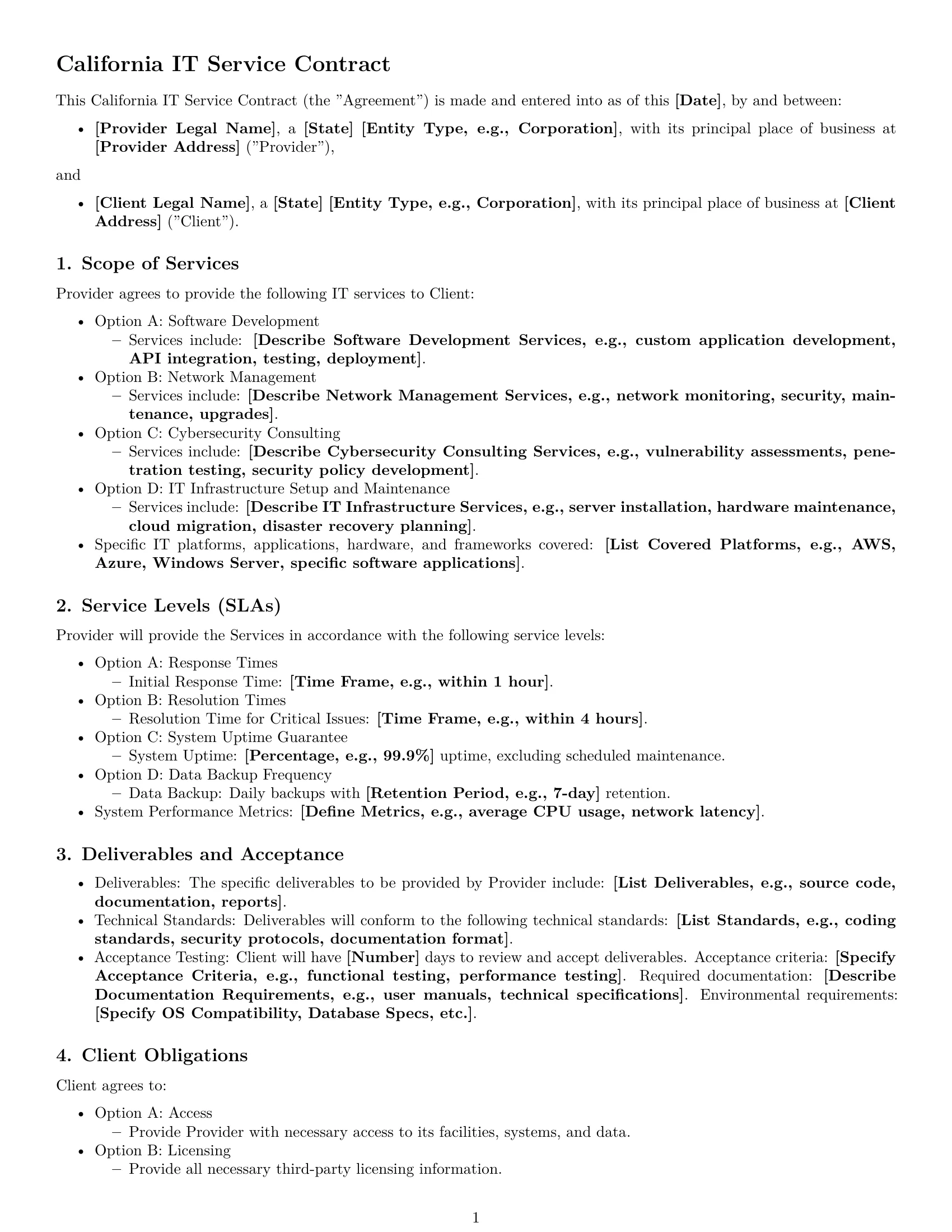 Preview page 1 of Free California IT service contract template