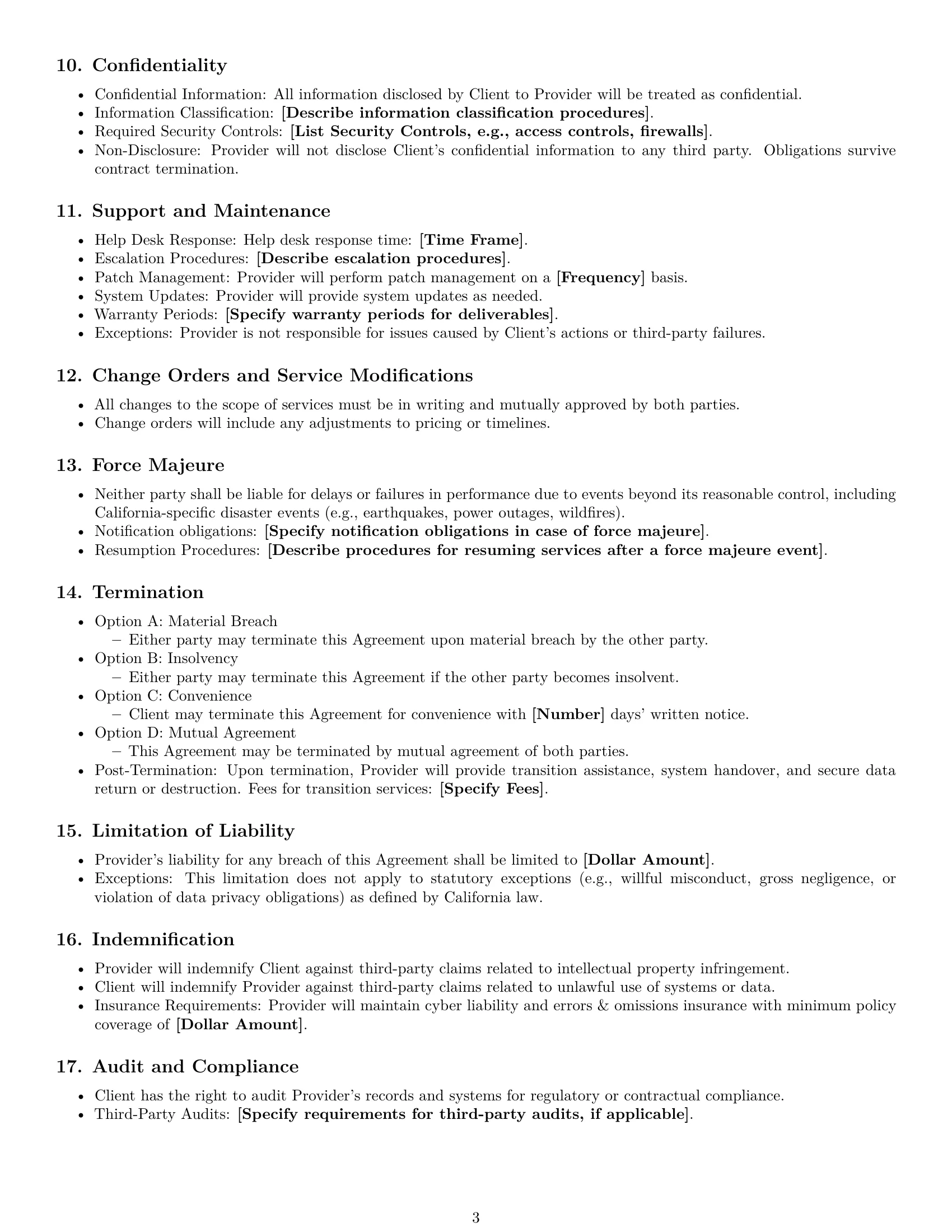 Preview page 3 of Free California IT service contract template