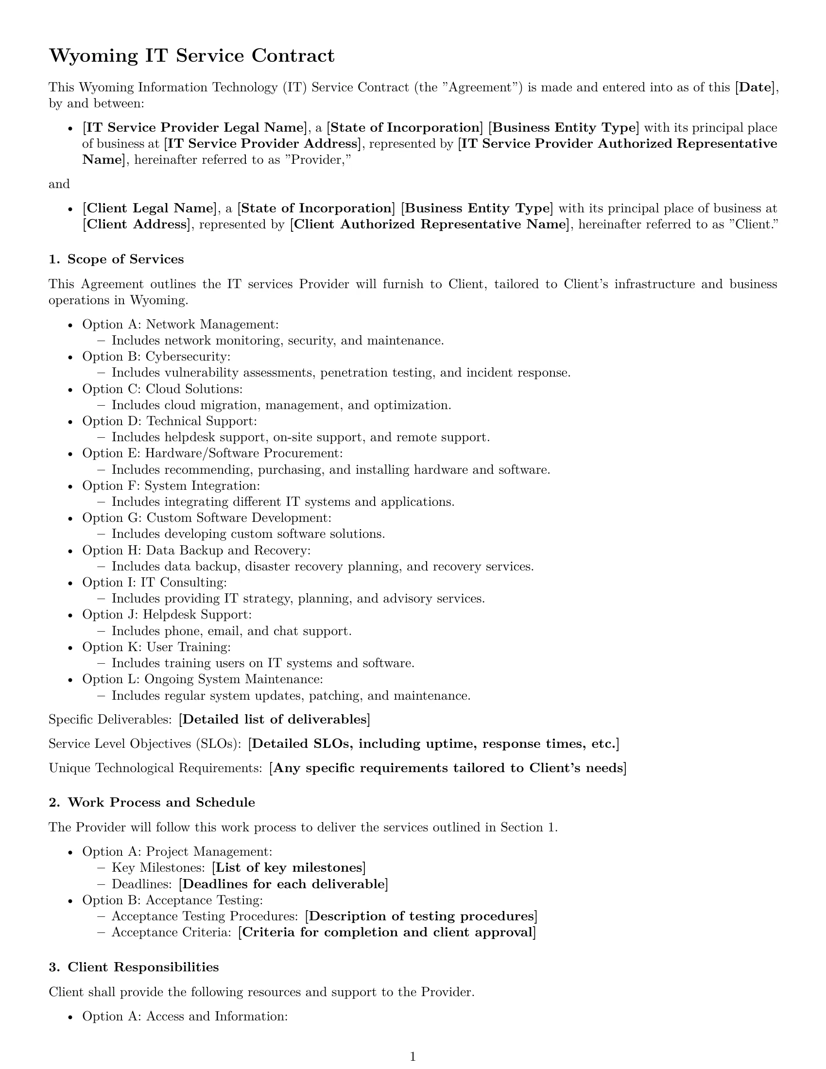 Preview page 1 of Free Wyoming IT service contract template