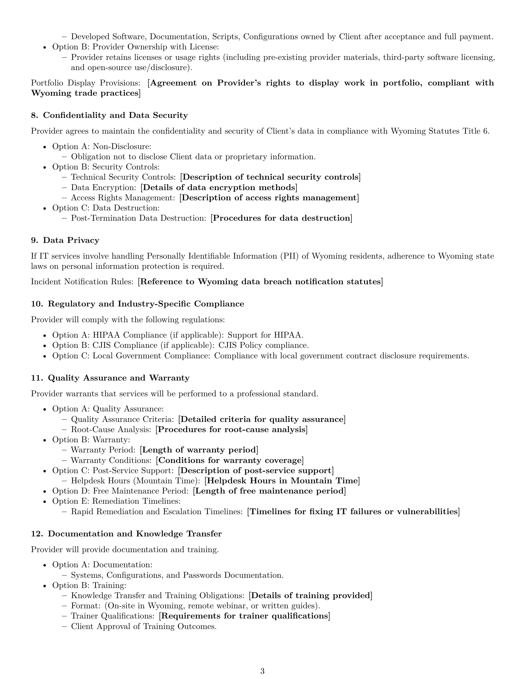 Preview page 3 of Free Wyoming IT service contract template