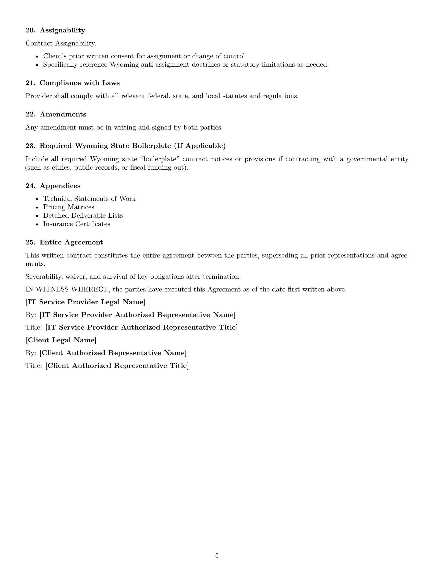 Preview page 5 of Free Wyoming IT service contract template