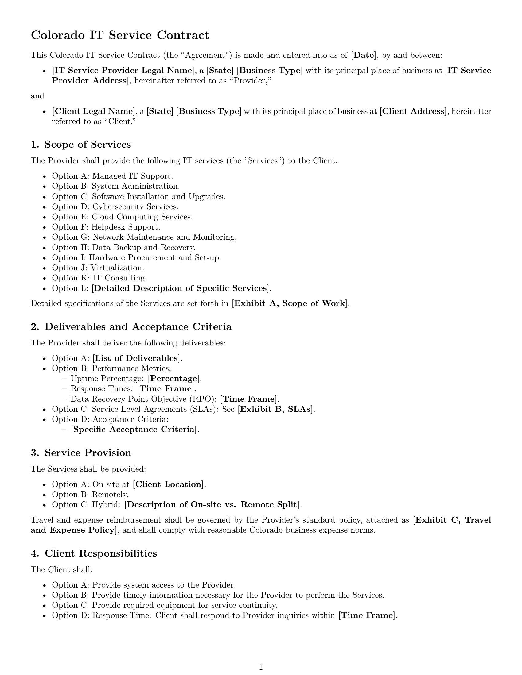 Preview page 1 of Free Colorado IT service contract template